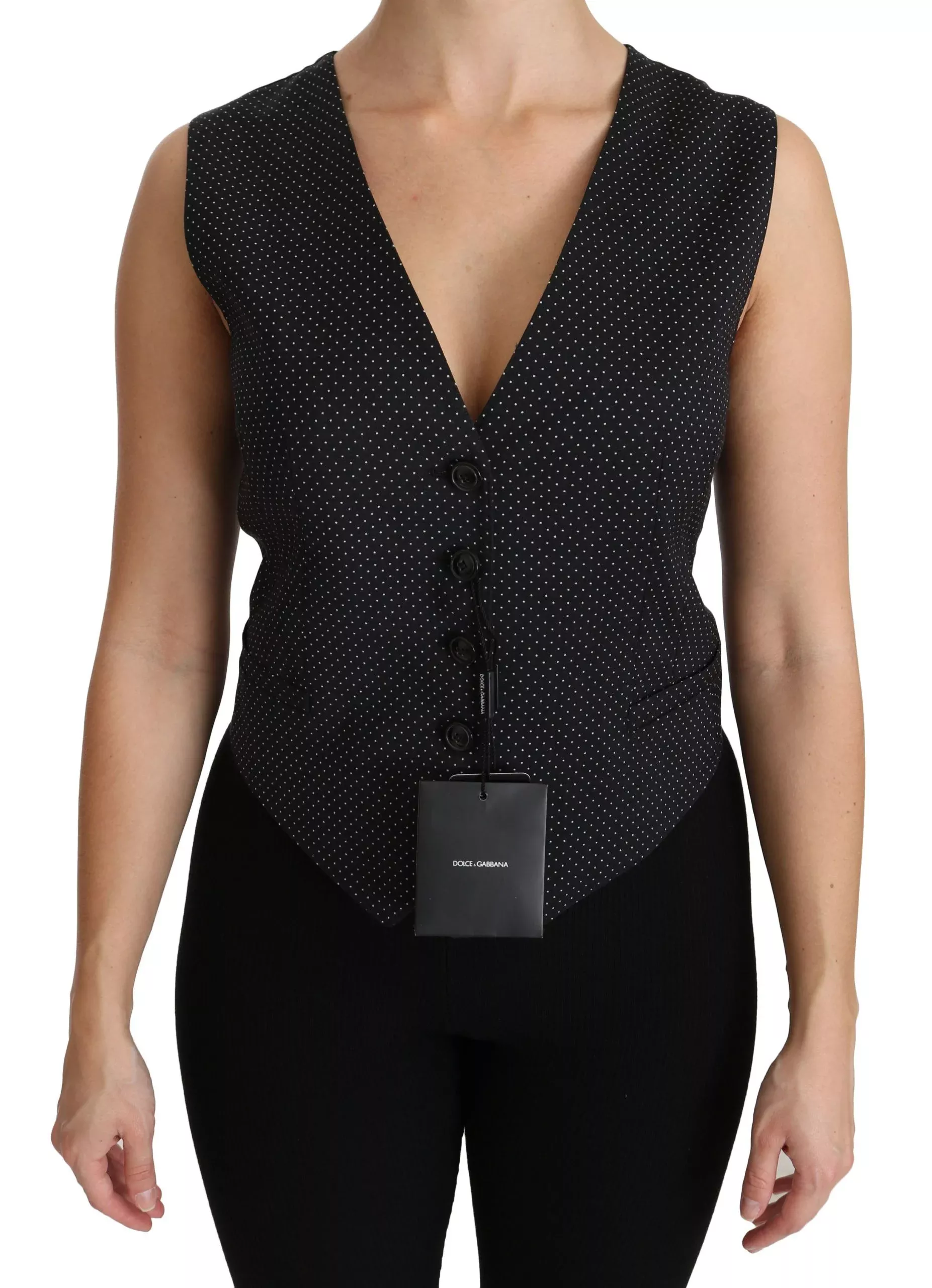 Dolce & Gabbana Black Dotted Waistcoat Vest Blouse Women's Top