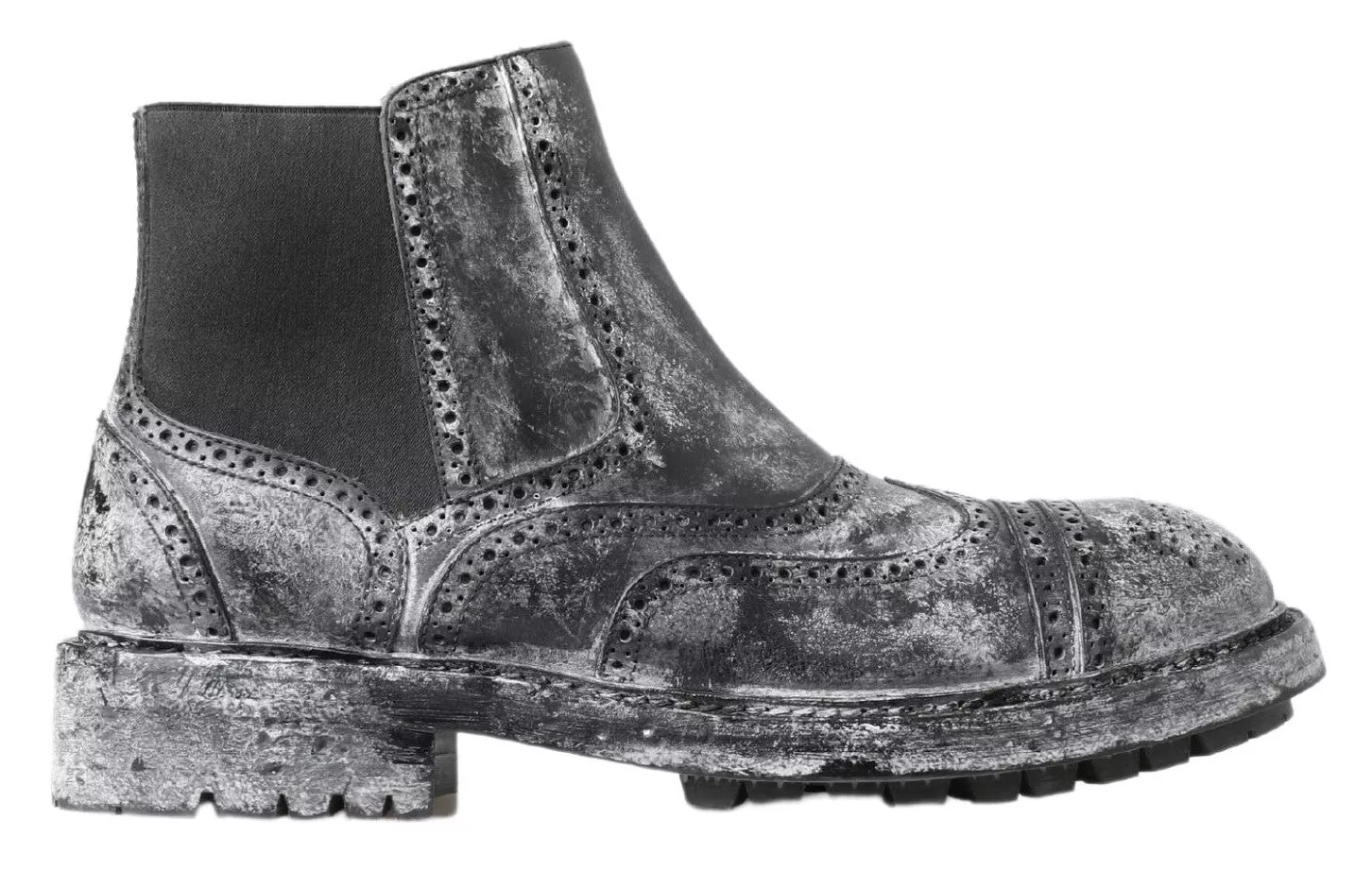 Dolce & Gabbana Black Gray Leather Ankle Men's Boots