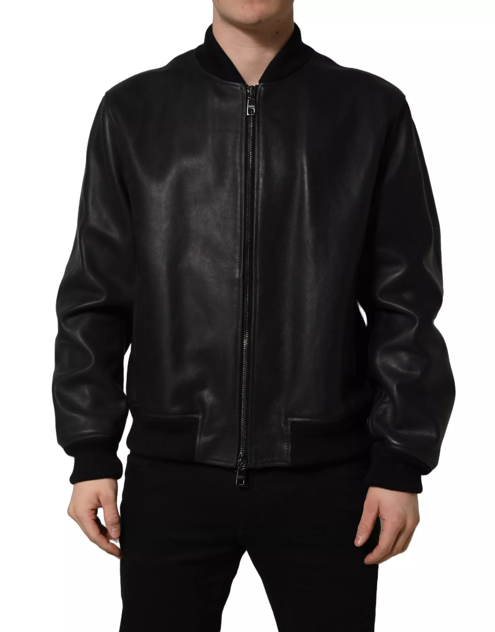 Dolce & Gabbana Black Leather Full Zip Men Biker Men's Jacket