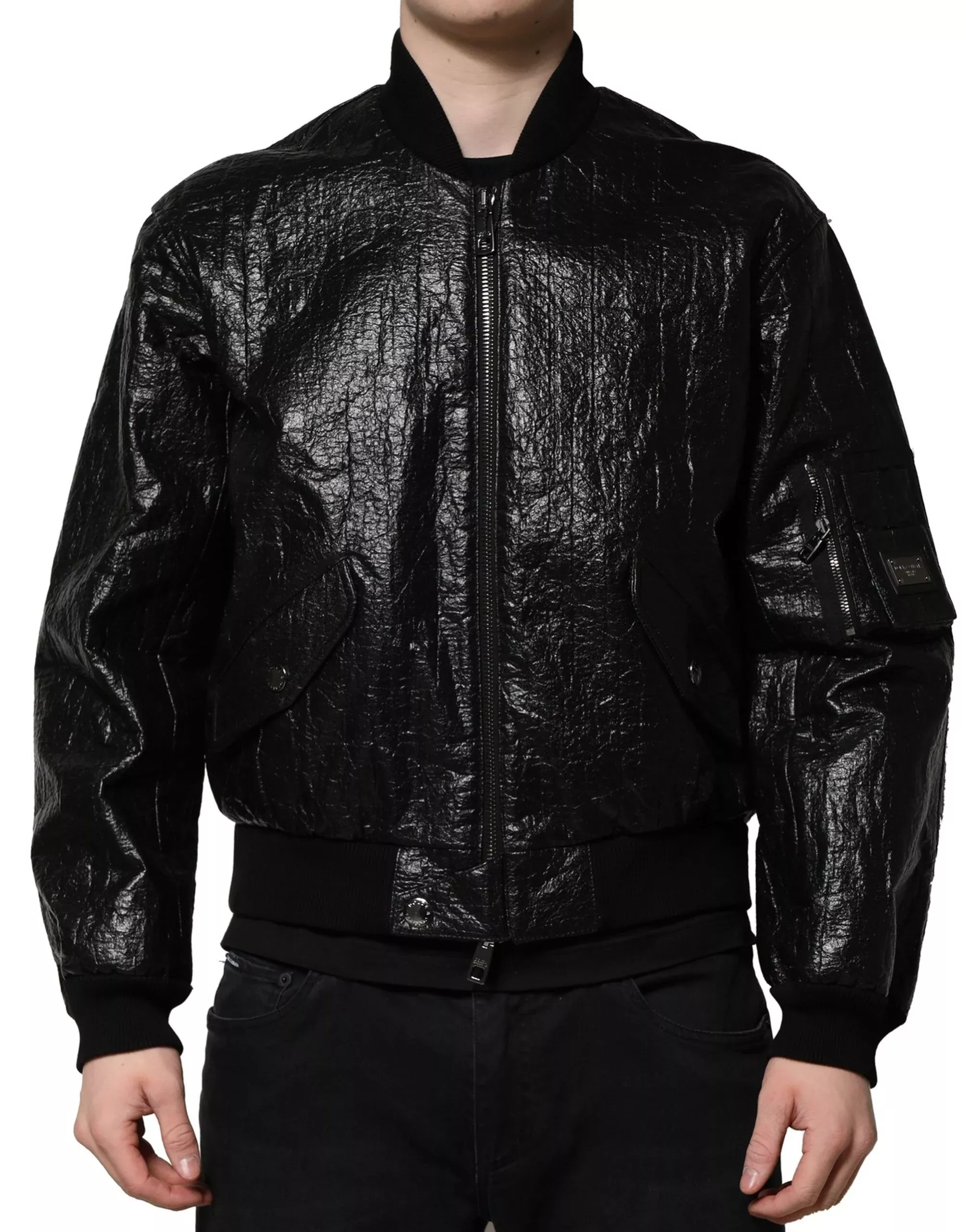 Dolce & Gabbana Black Logo Plaque Bomber Full Zipper Men's Jacket