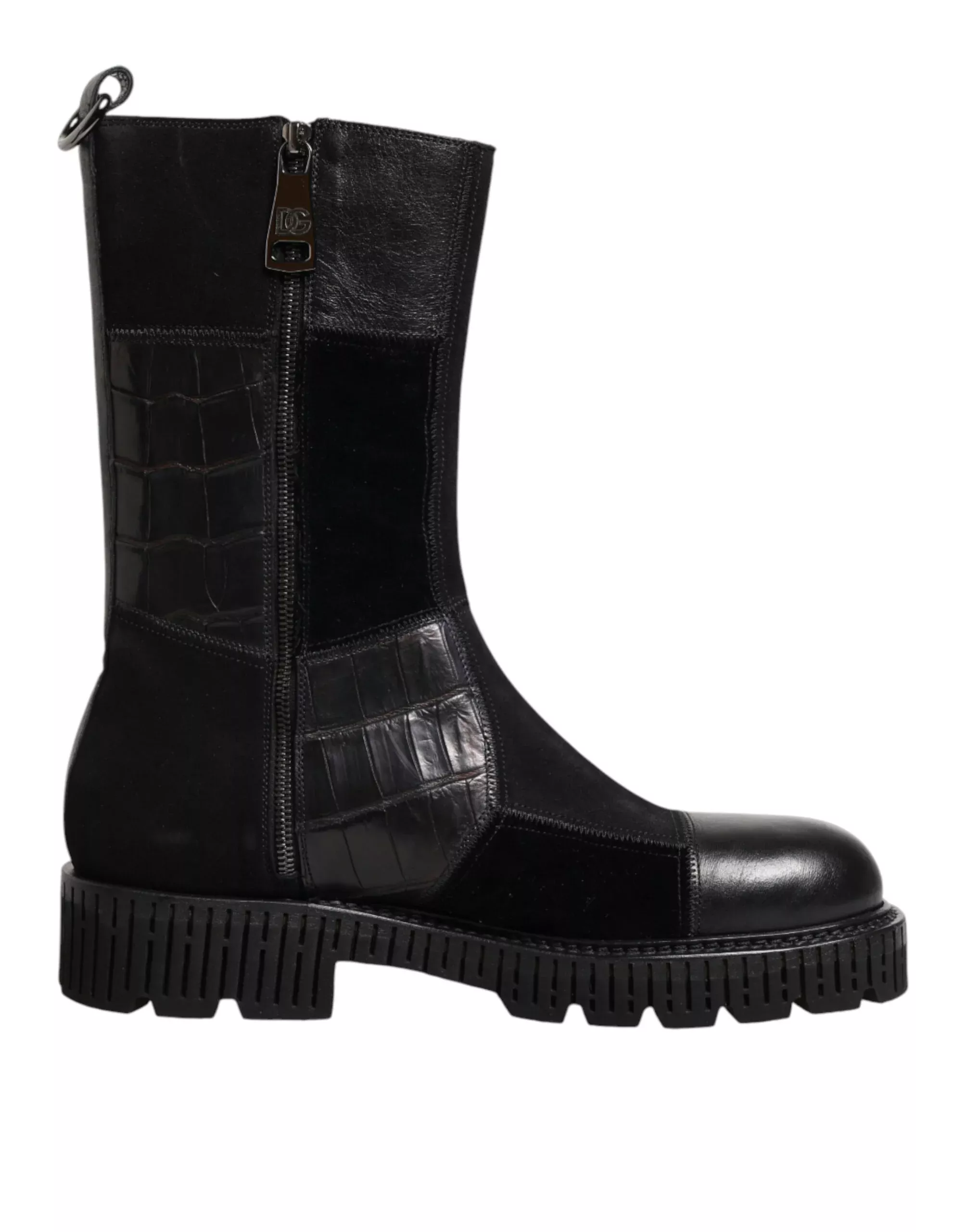 Dolce & Gabbana Black Patchwork Leather Mid Calf BootMen's Shoes