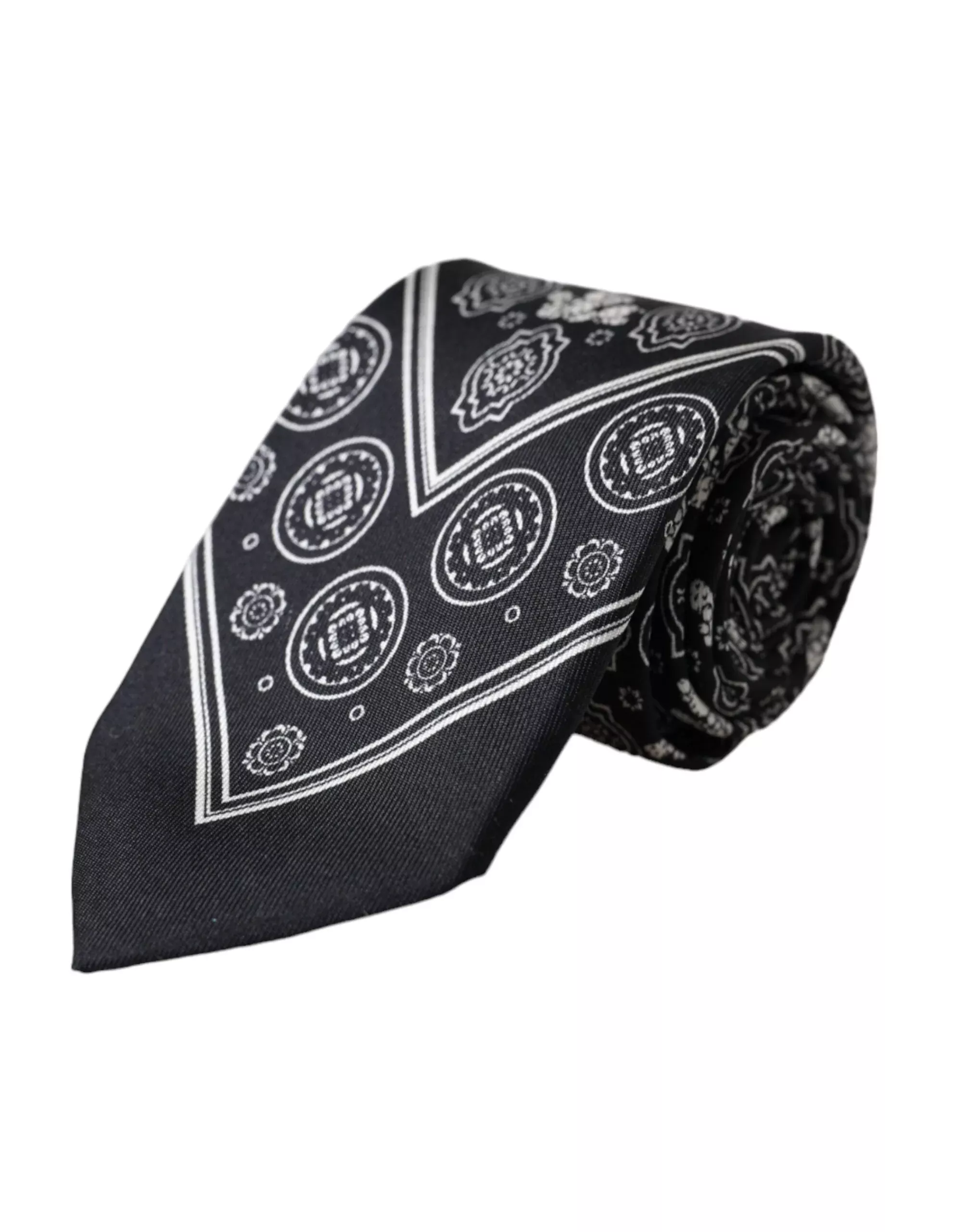 Dolce & Gabbana Black Patterned 100%Silk Adjustable Men's Tie