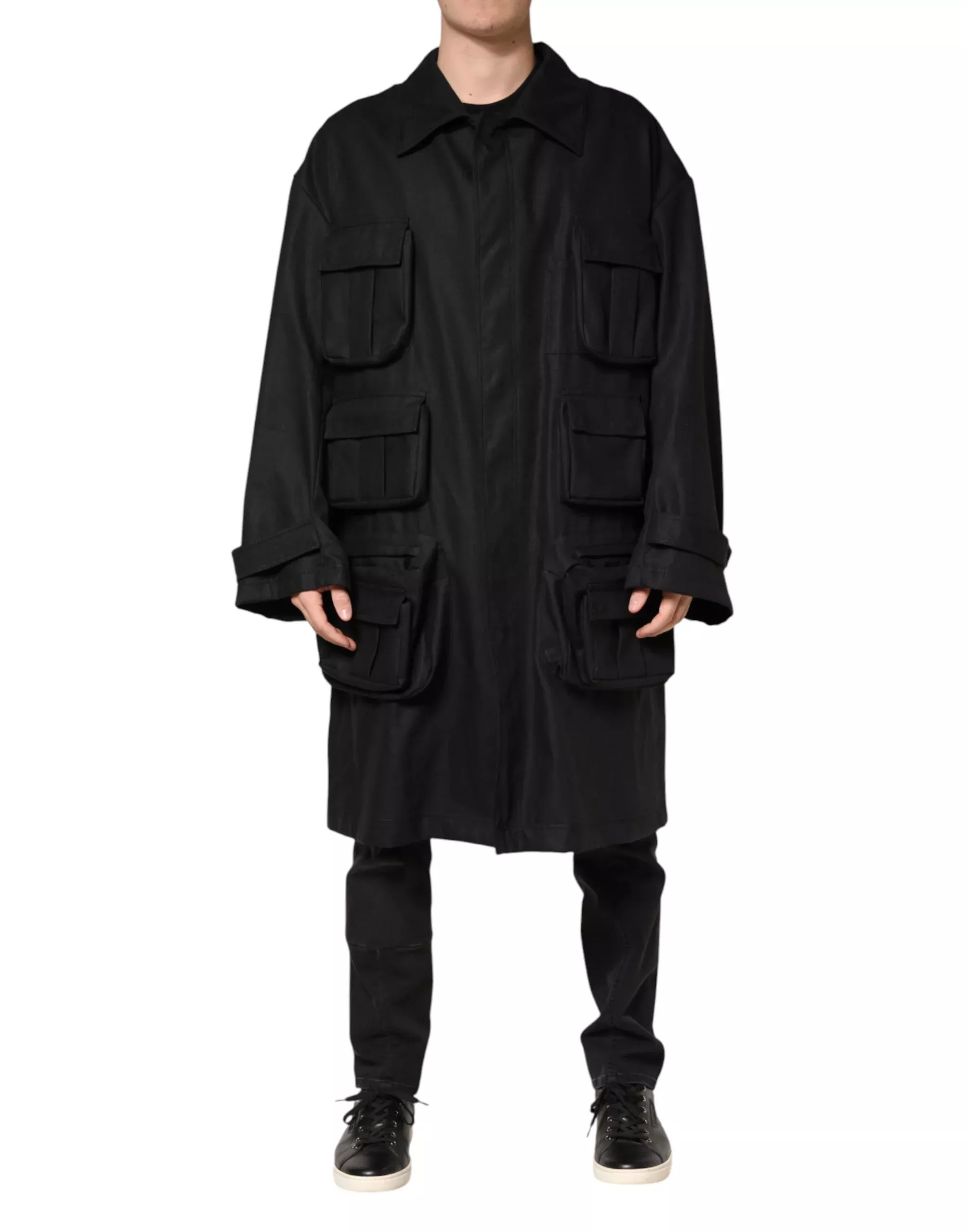 Dolce & Gabbana Black Pockets Collared Trench Coat Men's Jacket