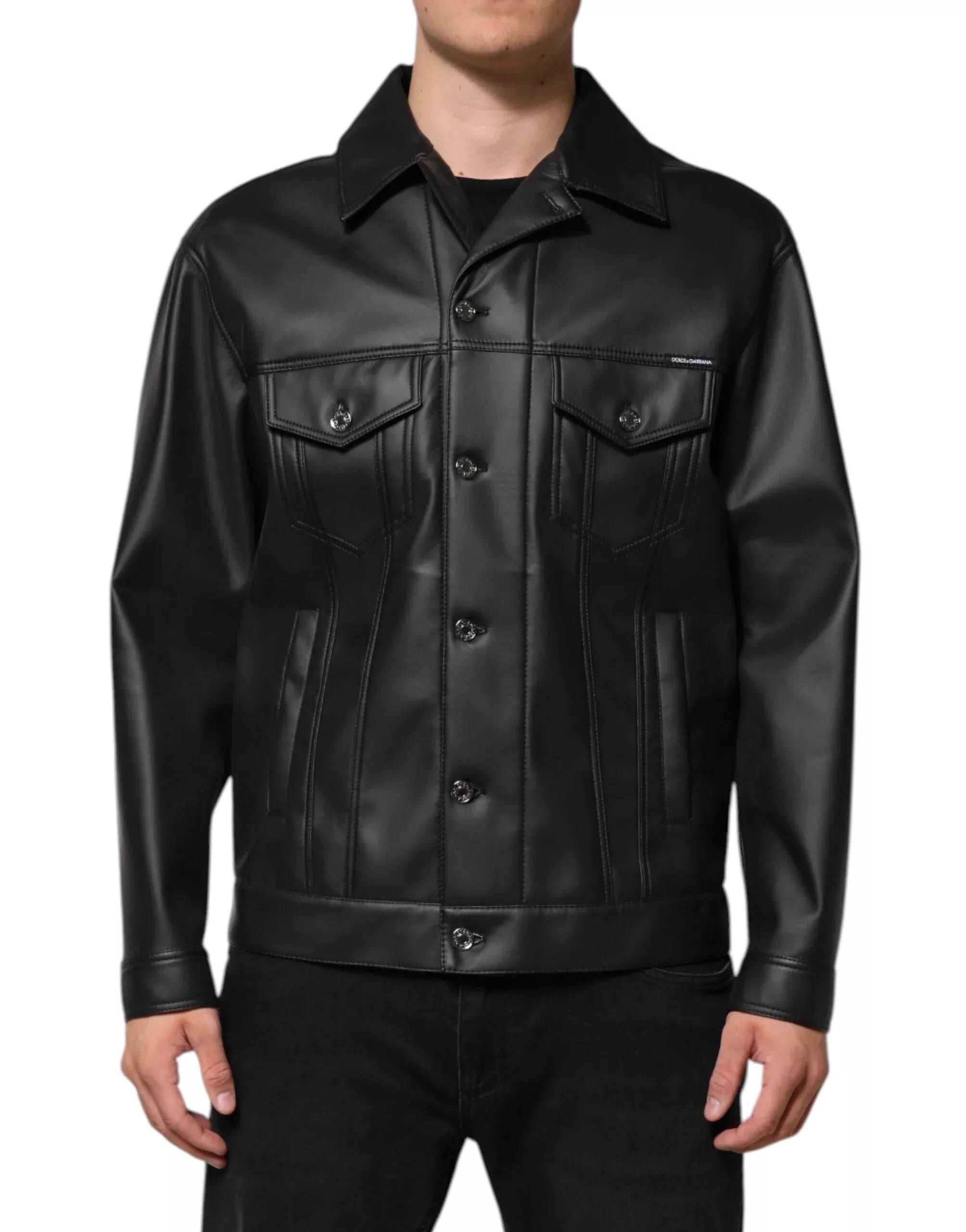 Dolce & Gabbana Black Polyester Button Down Biker Men's Jacket