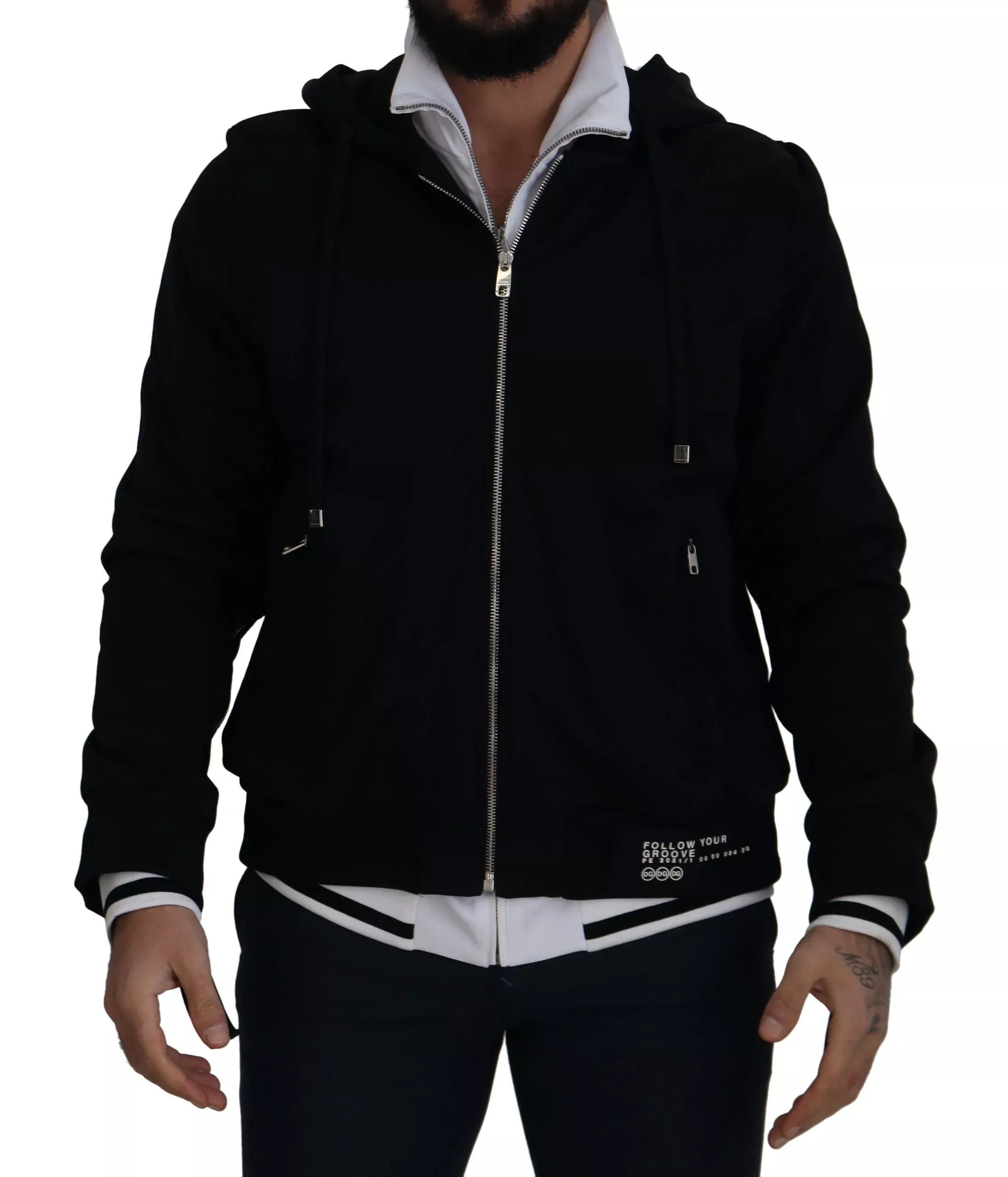 Dolce & Gabbana Black Polyester Hooded Full Zip Men's Jacket