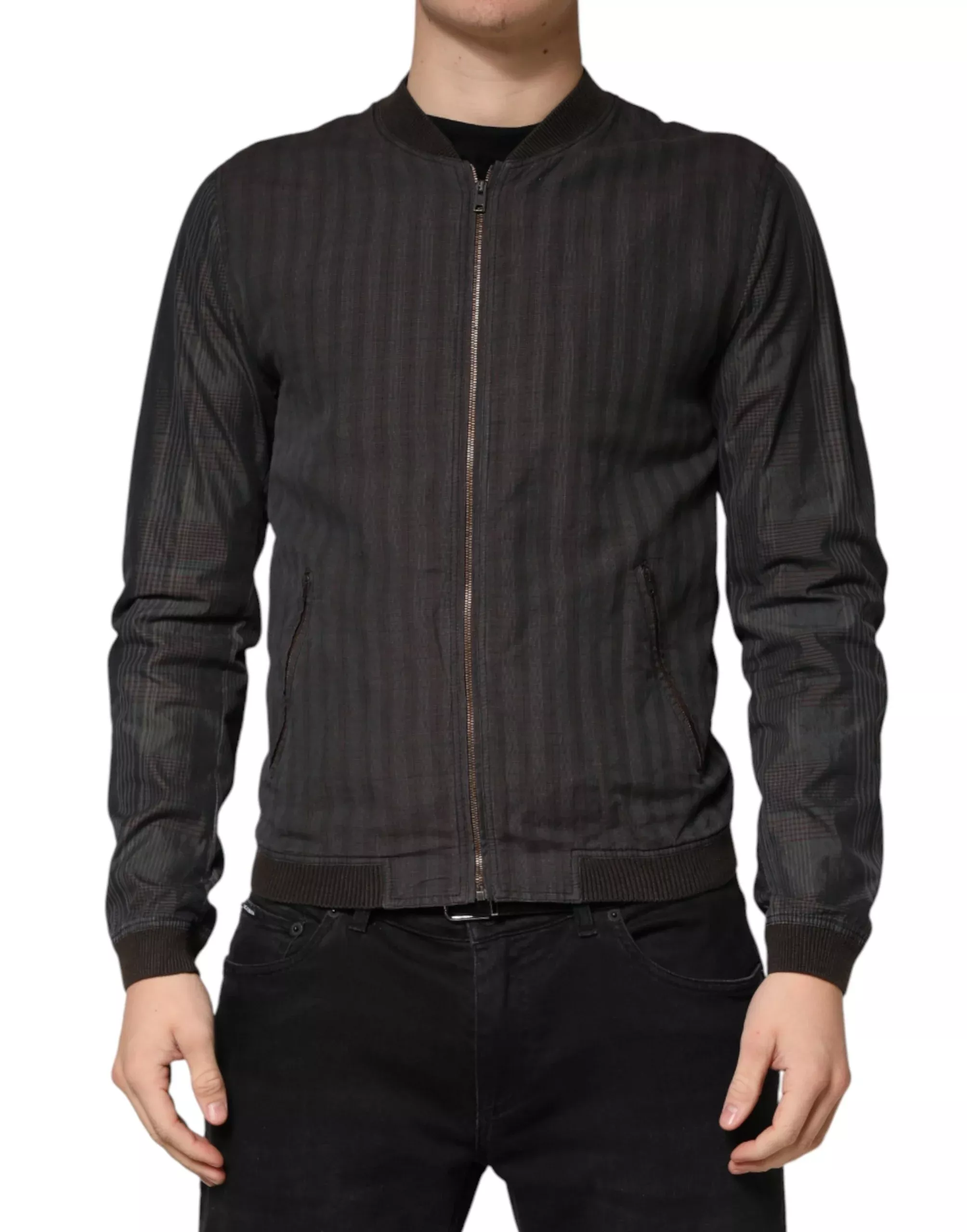 Dolce & Gabbana Black Stripes Cotton Full Zip Bomber Men's Jacket