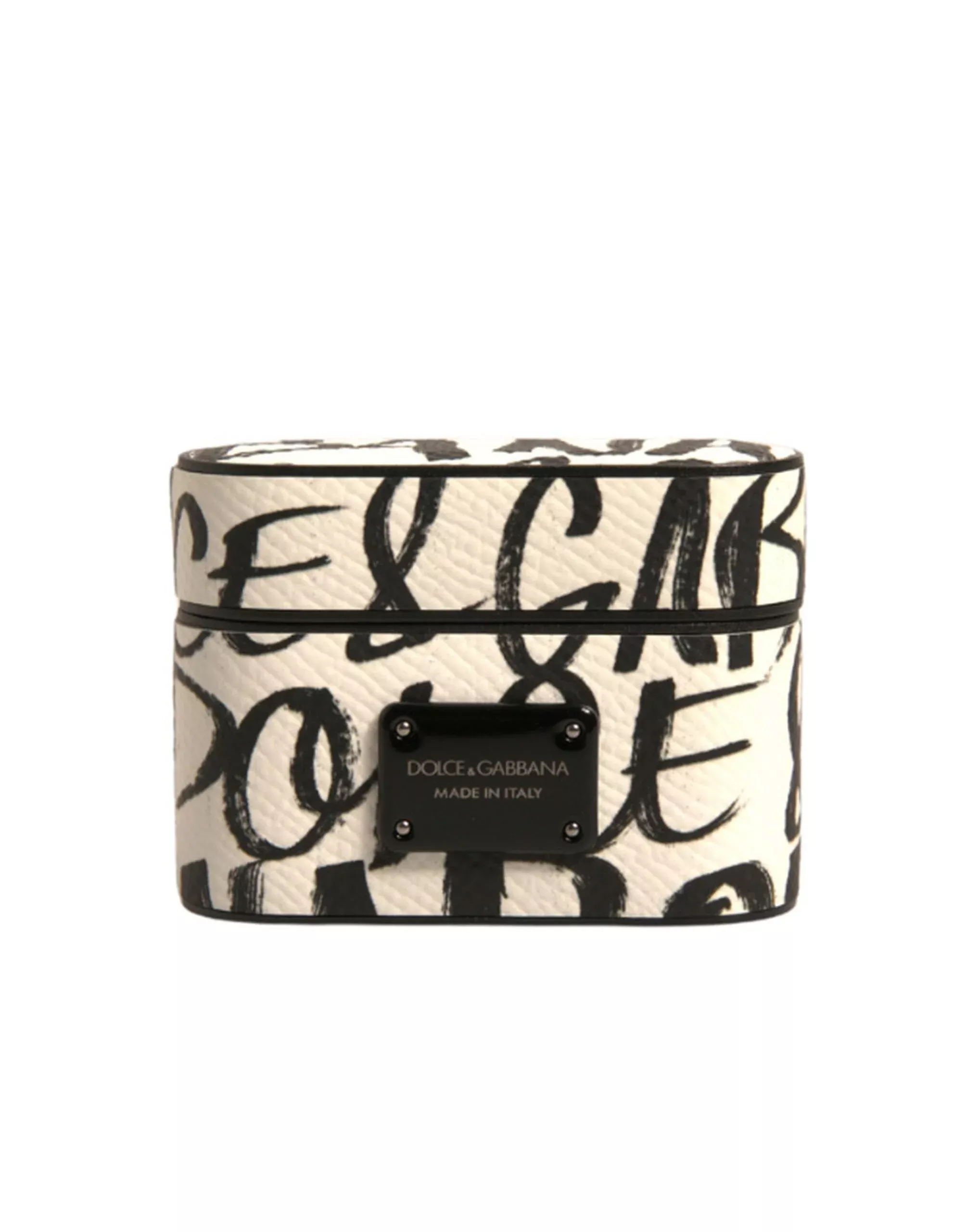 Dolce & Gabbana Black White Leather Scribble Embossed Logo AirpodsCase