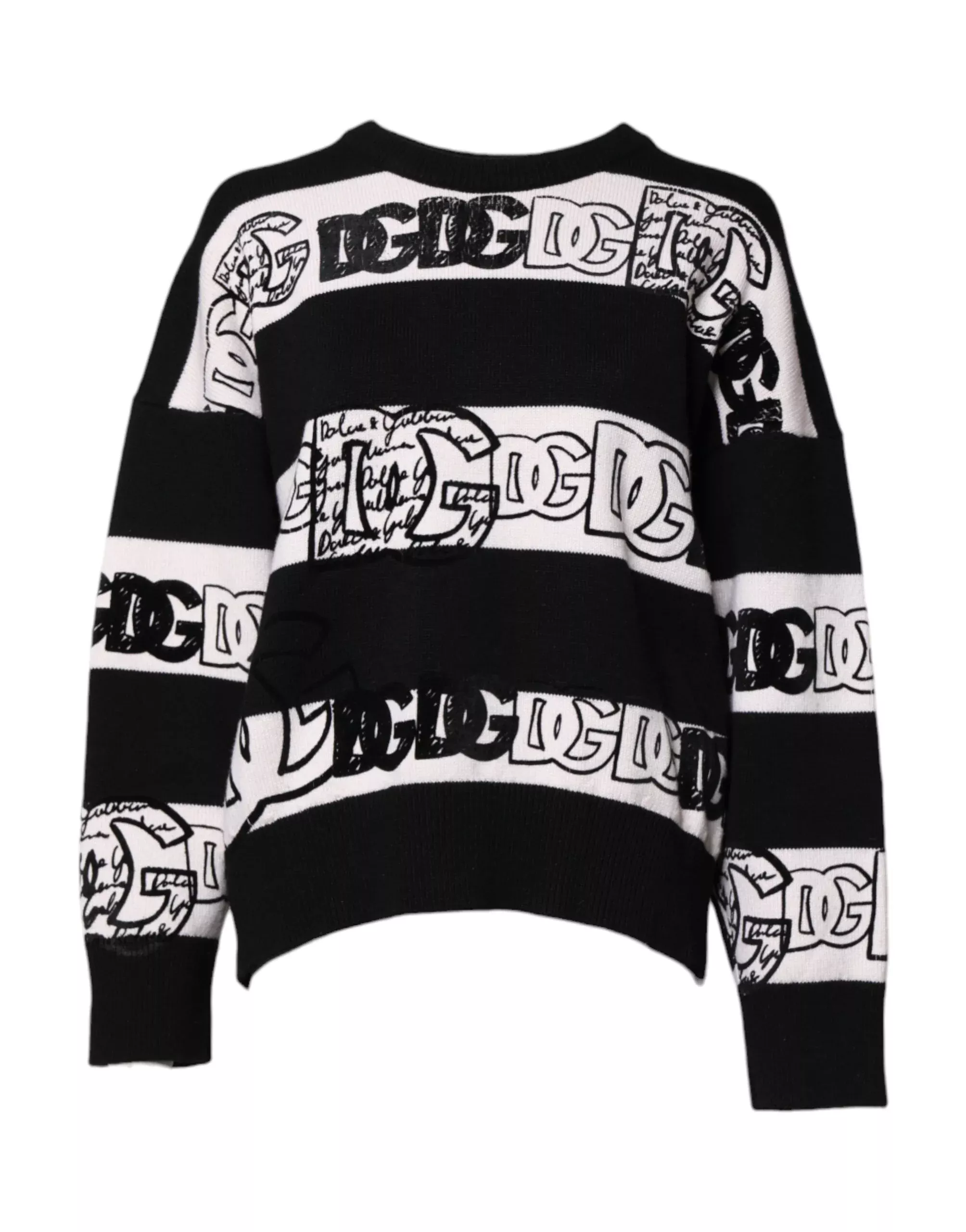 Dolce & Gabbana Black White Logo Print Wool Pullover Women's Sweater