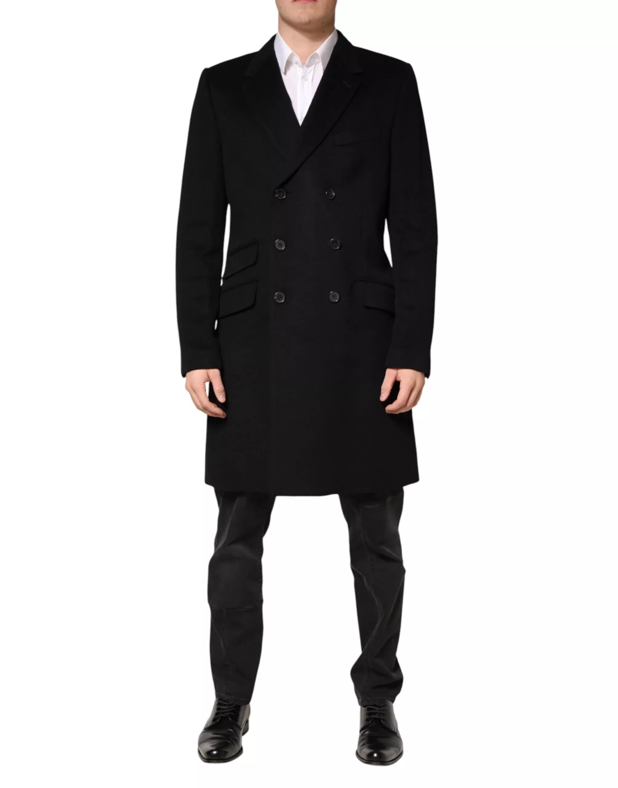 Dolce & Gabbana Black Wool Double Breasted TrenchCoat Men's Jacket