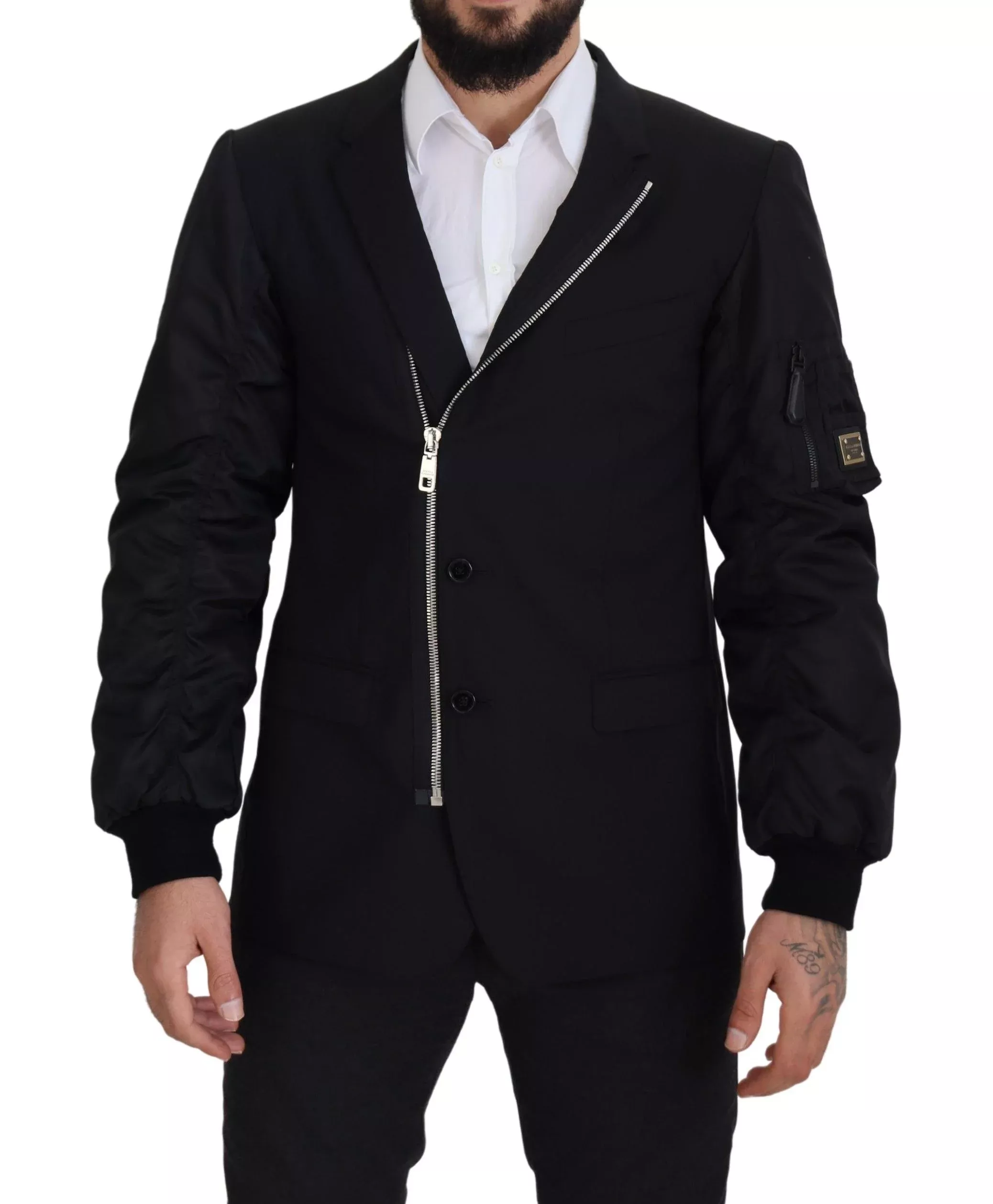 Dolce & Gabbana Black Wool Full Zip Long Sleeves Men's Jacket