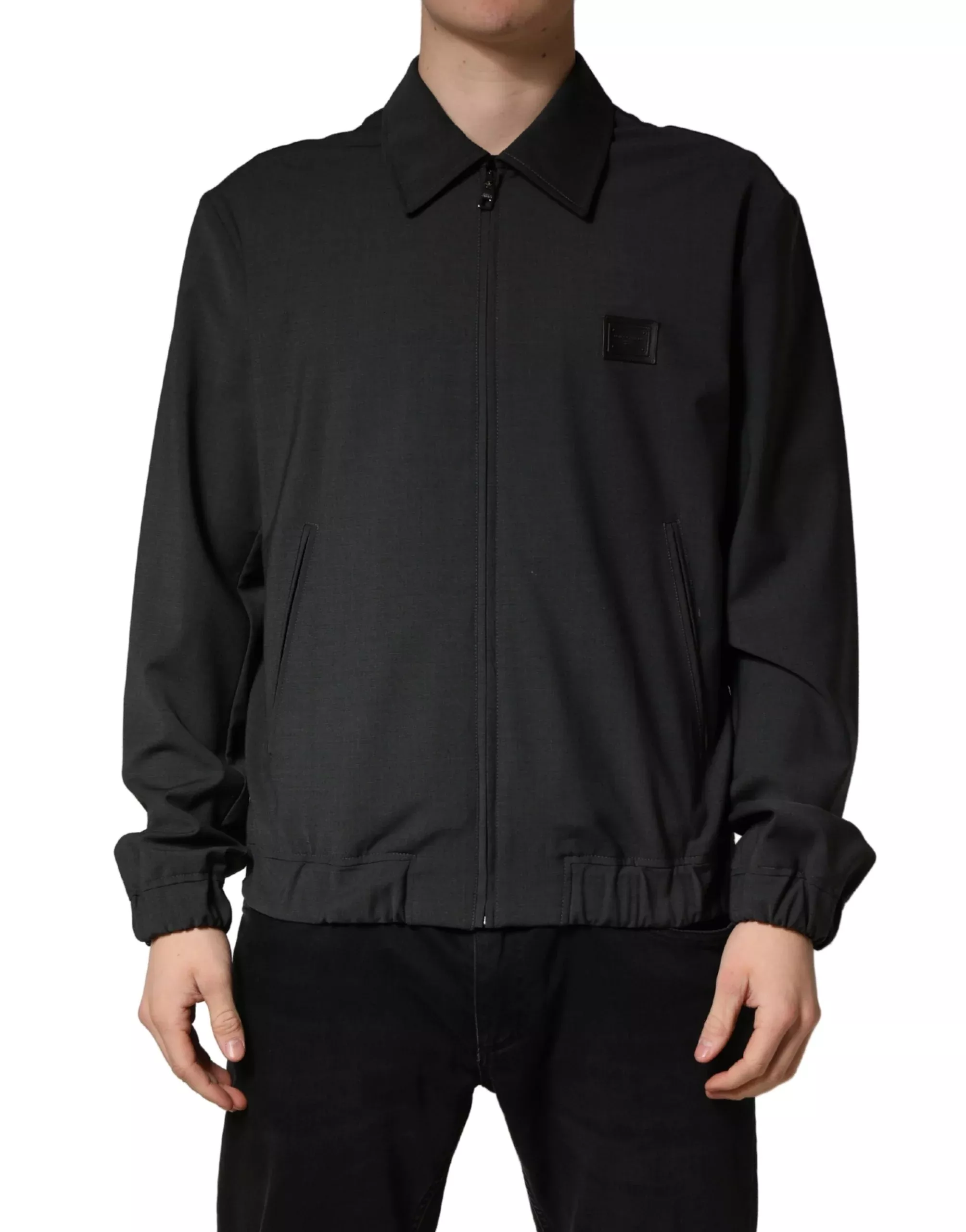 Dolce & Gabbana Black Wool Logo Full Zip Men Bomber Men's Jacket