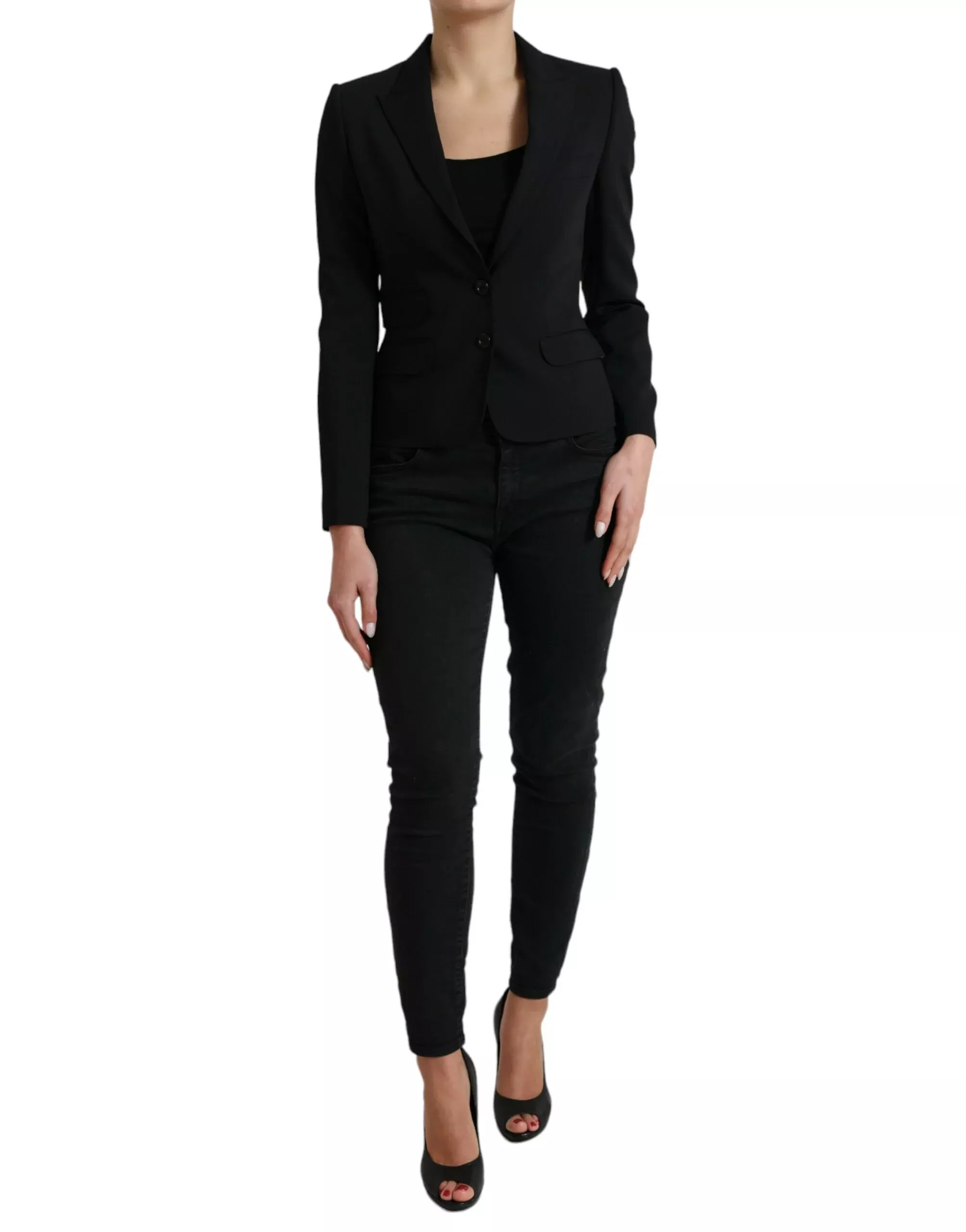 Dolce & Gabbana Black Wool Single Breasted Blazer Coat Women's Jacket