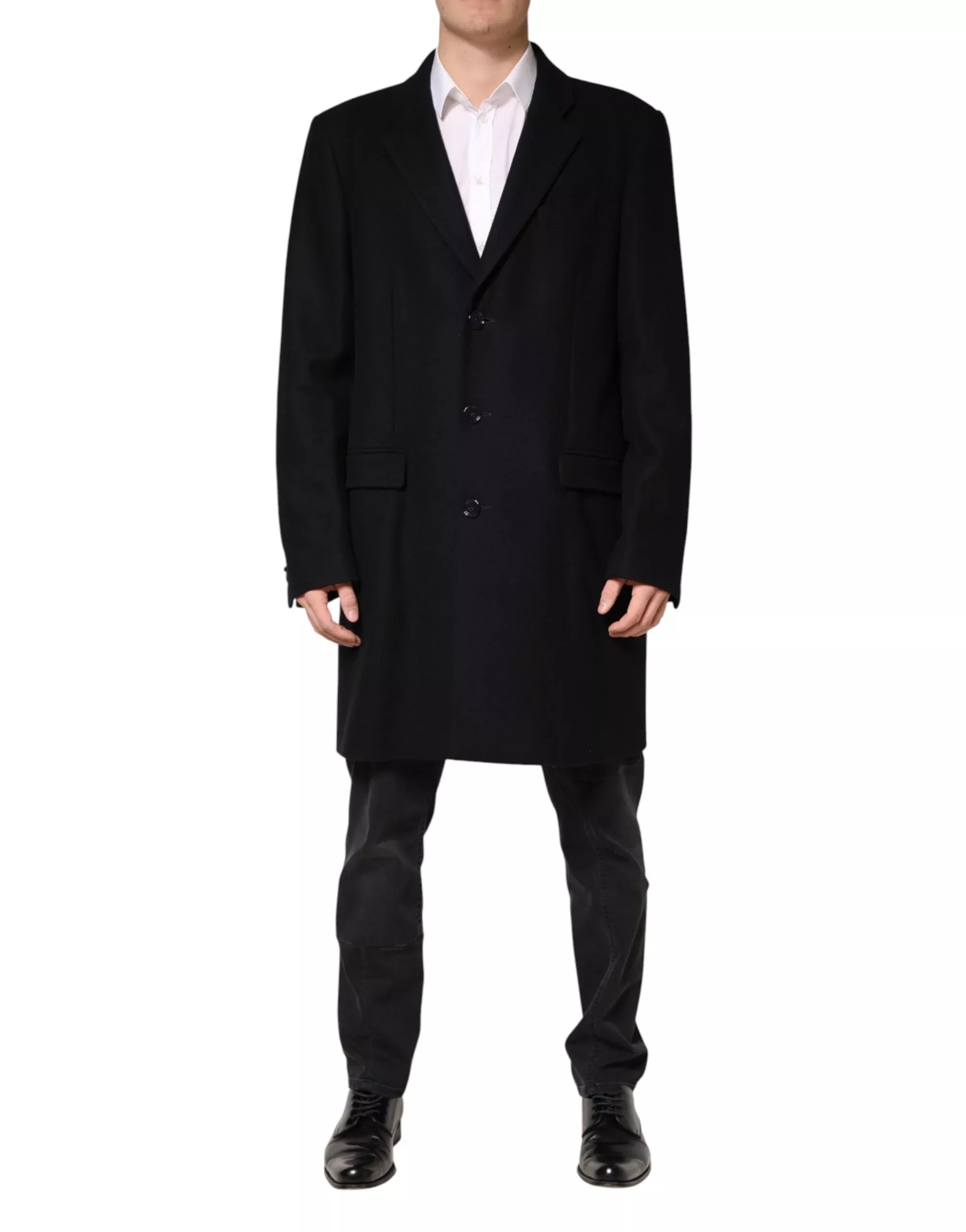 Dolce & Gabbana Black Wool Single Breasted Long Coat Men's Jacket