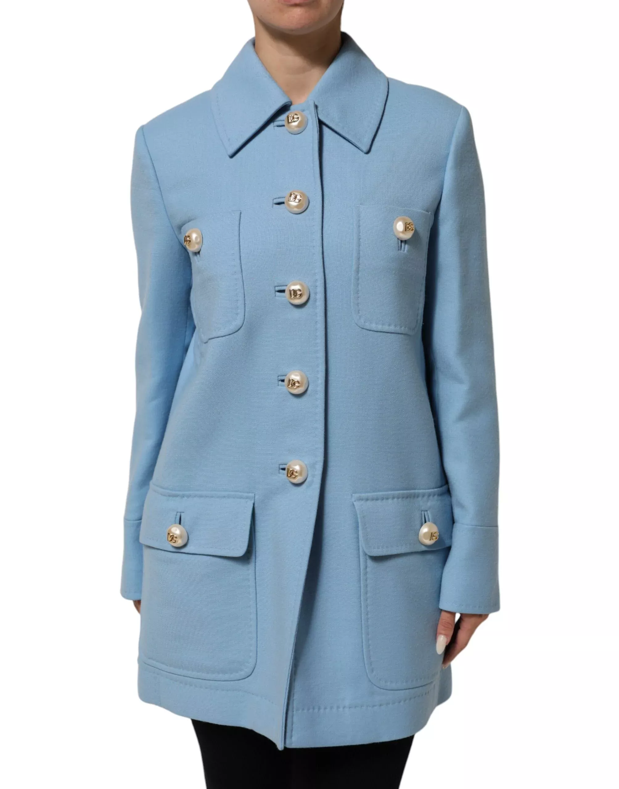 Dolce & Gabbana Blue Buttoned Down Trench Coat Women's Jacket