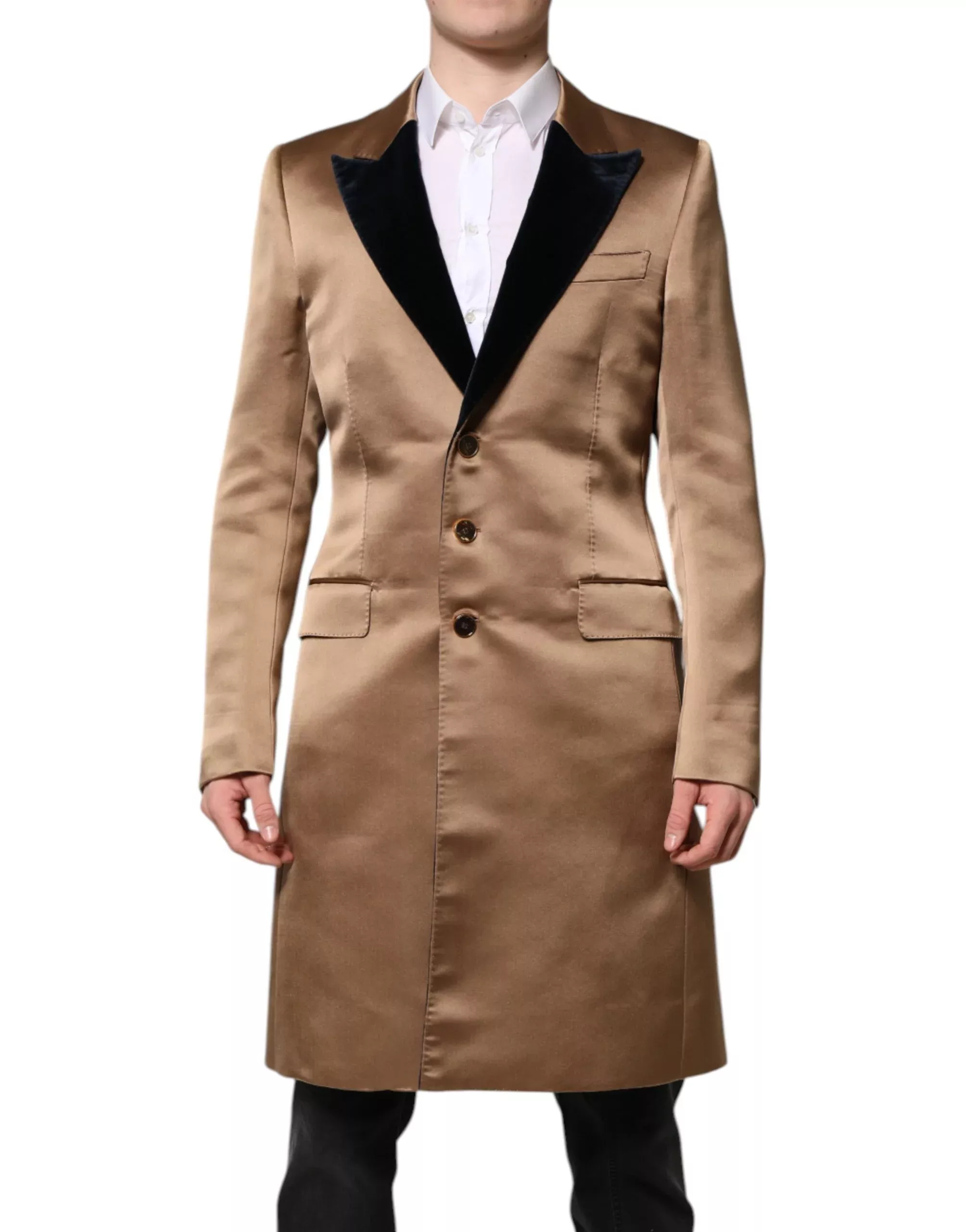 Dolce & Gabbana Brown Silk Single Breasted Trench CoatMen's Jacket
