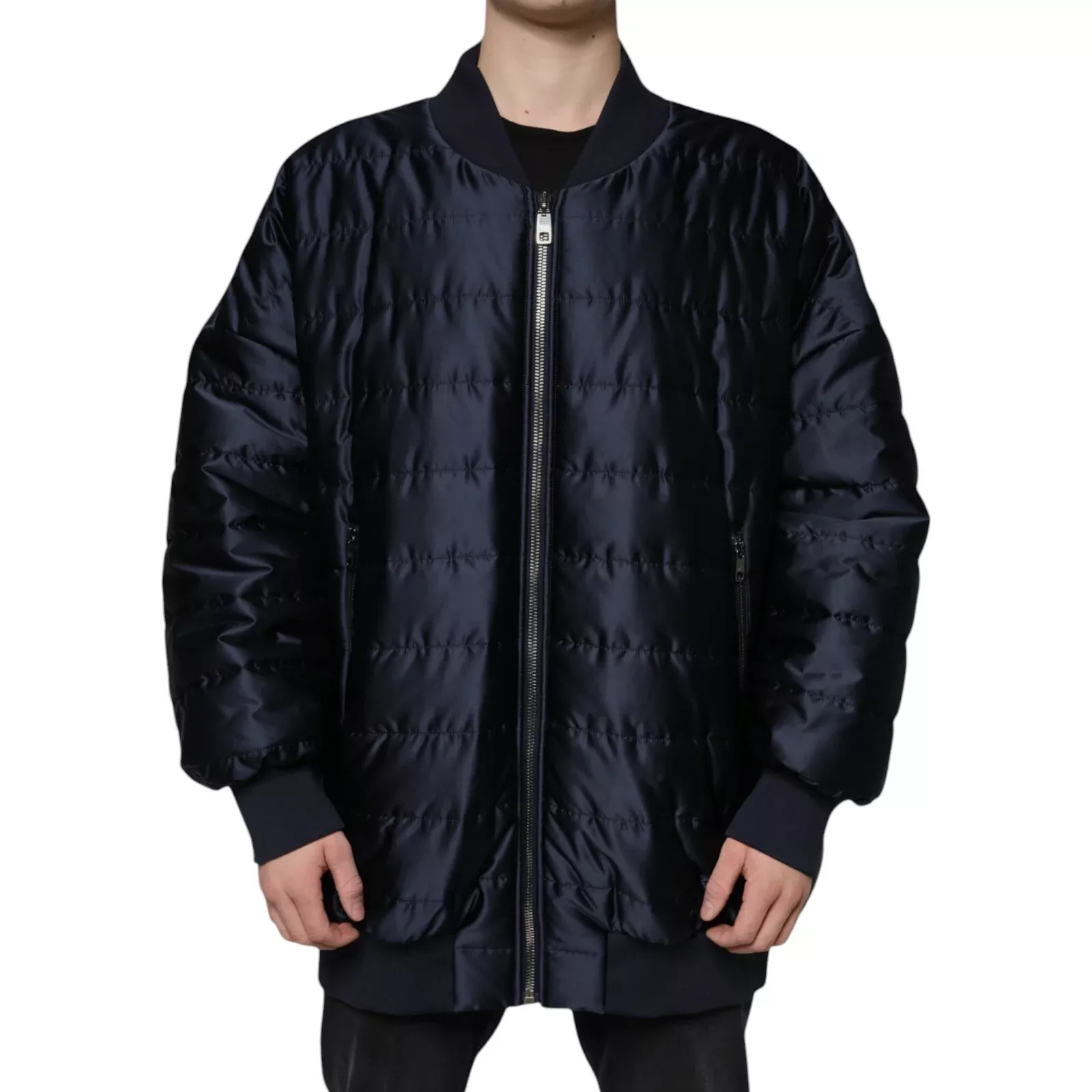 Dolce & Gabbana Dark Blue Quilted Full Zip Bomber Men's Jacket