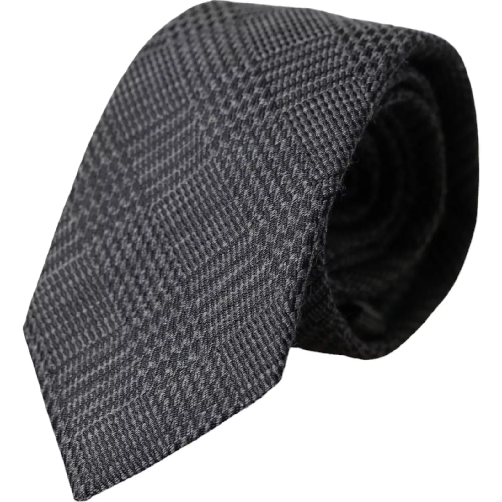 Dolce & Gabbana Dark Gray Plaid Patterned Silk Adjustable Men Men's Tie