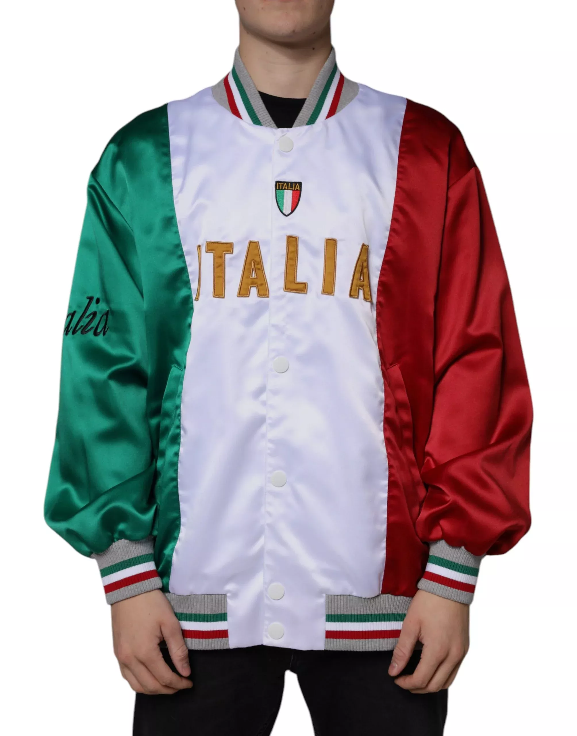 Dolce & Gabbana Multicolor Italia Button Down Bomber Men's Jacket