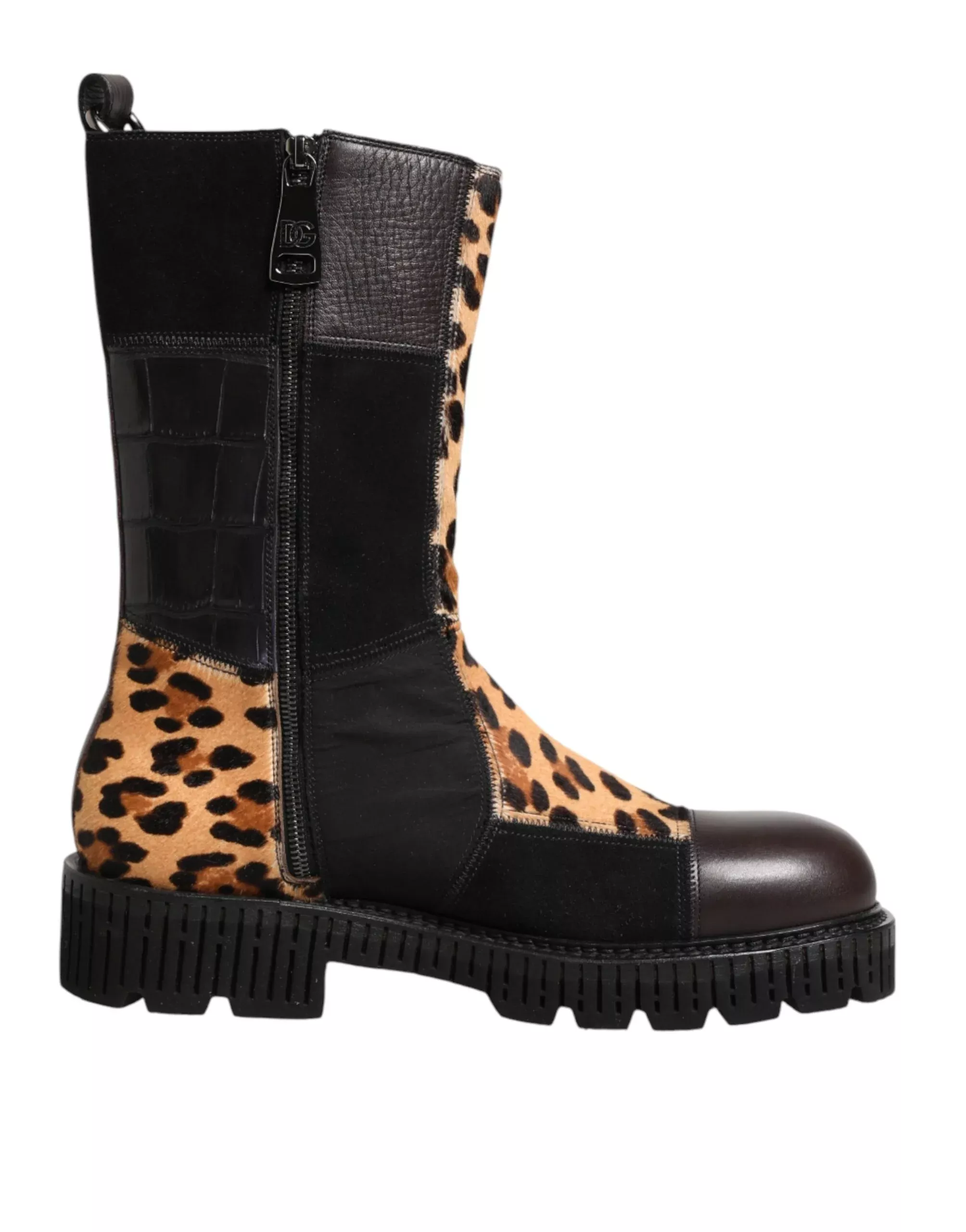 Dolce & Gabbana Multicolor Leopard Mid Calf Boots Men's Shoes