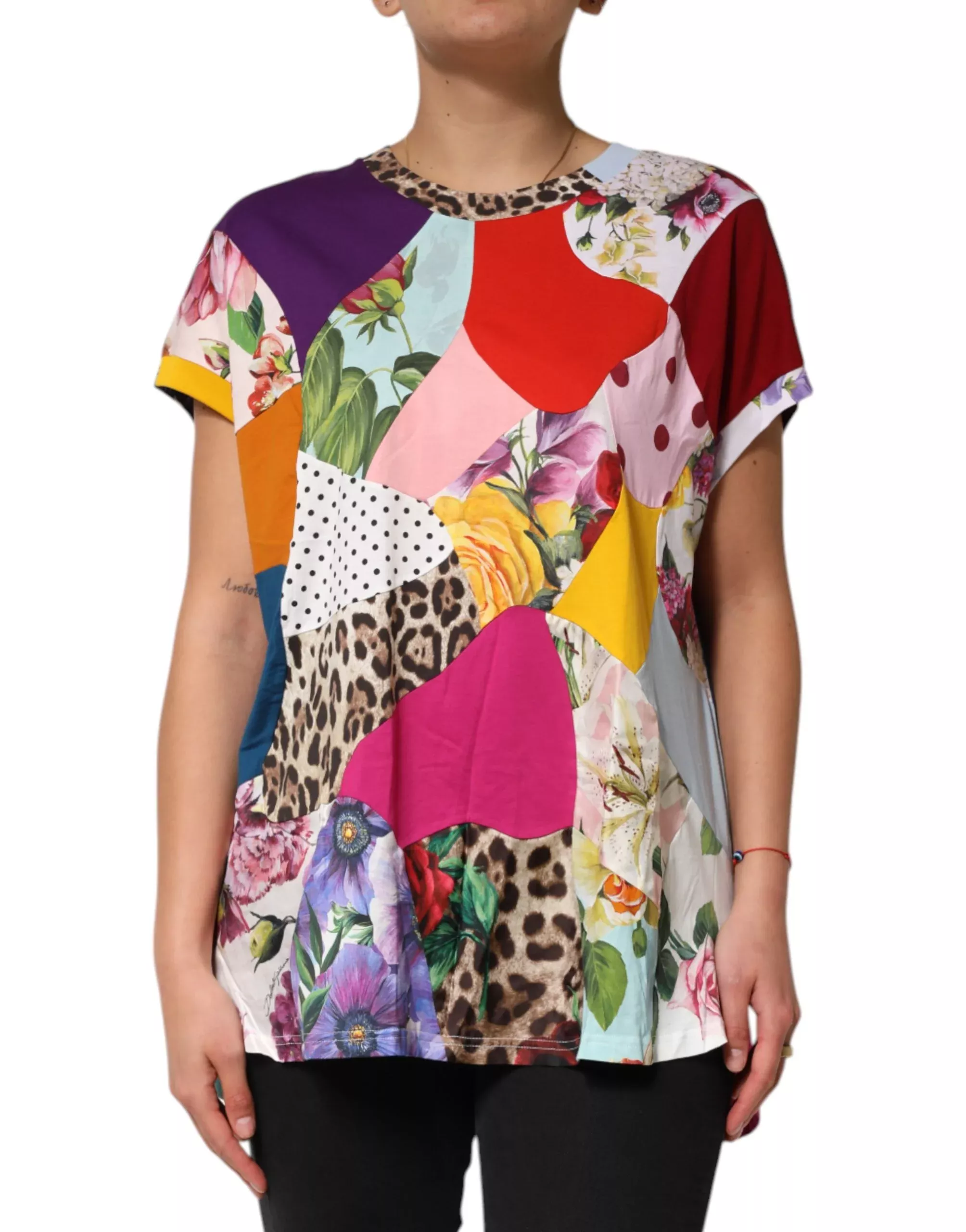 Dolce & Gabbana Multicolor Patchwork Cotton Silk Blouse Women's Top