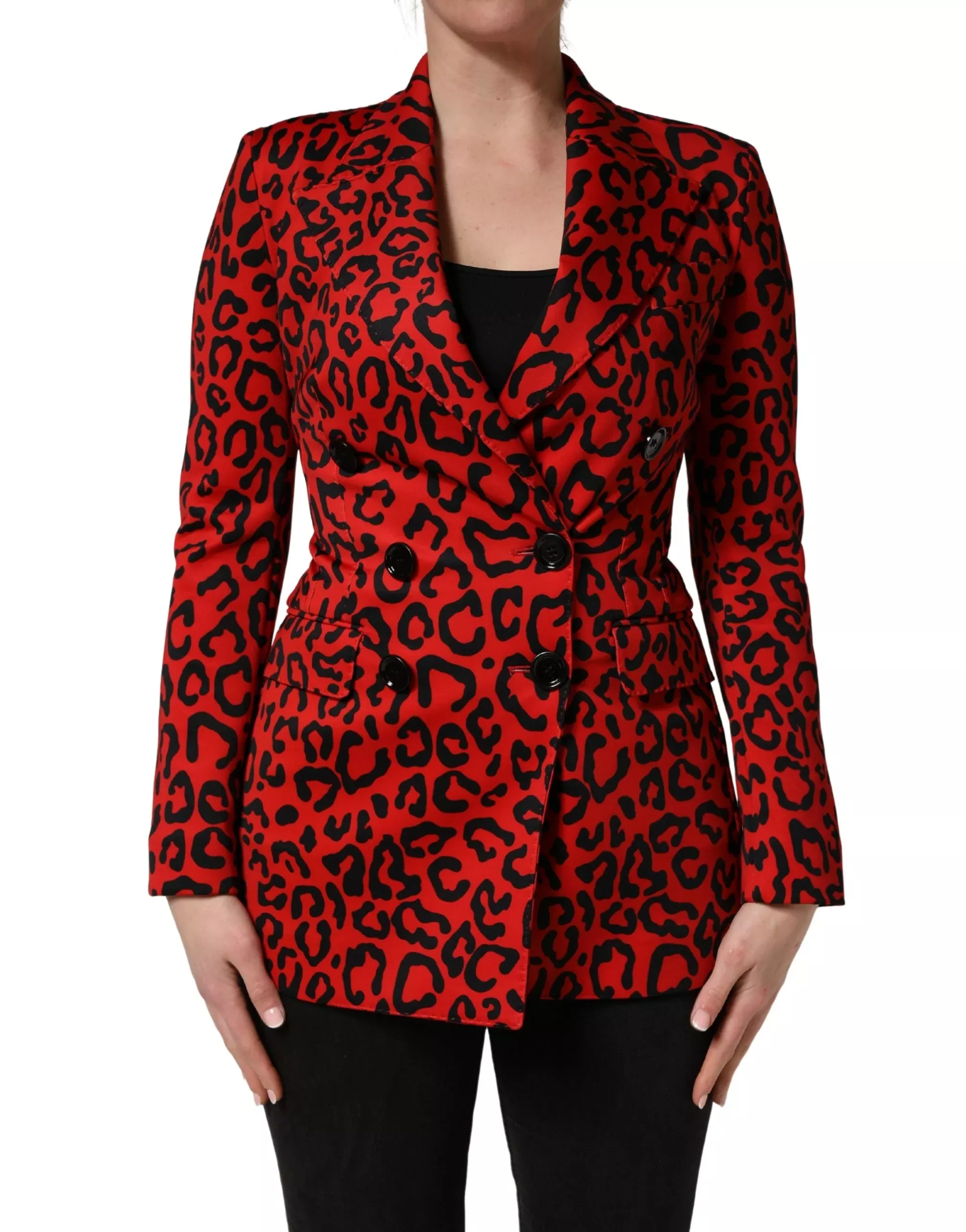 Dolce & Gabbana Red Leopard Double Breasted Coat Women's Jacket