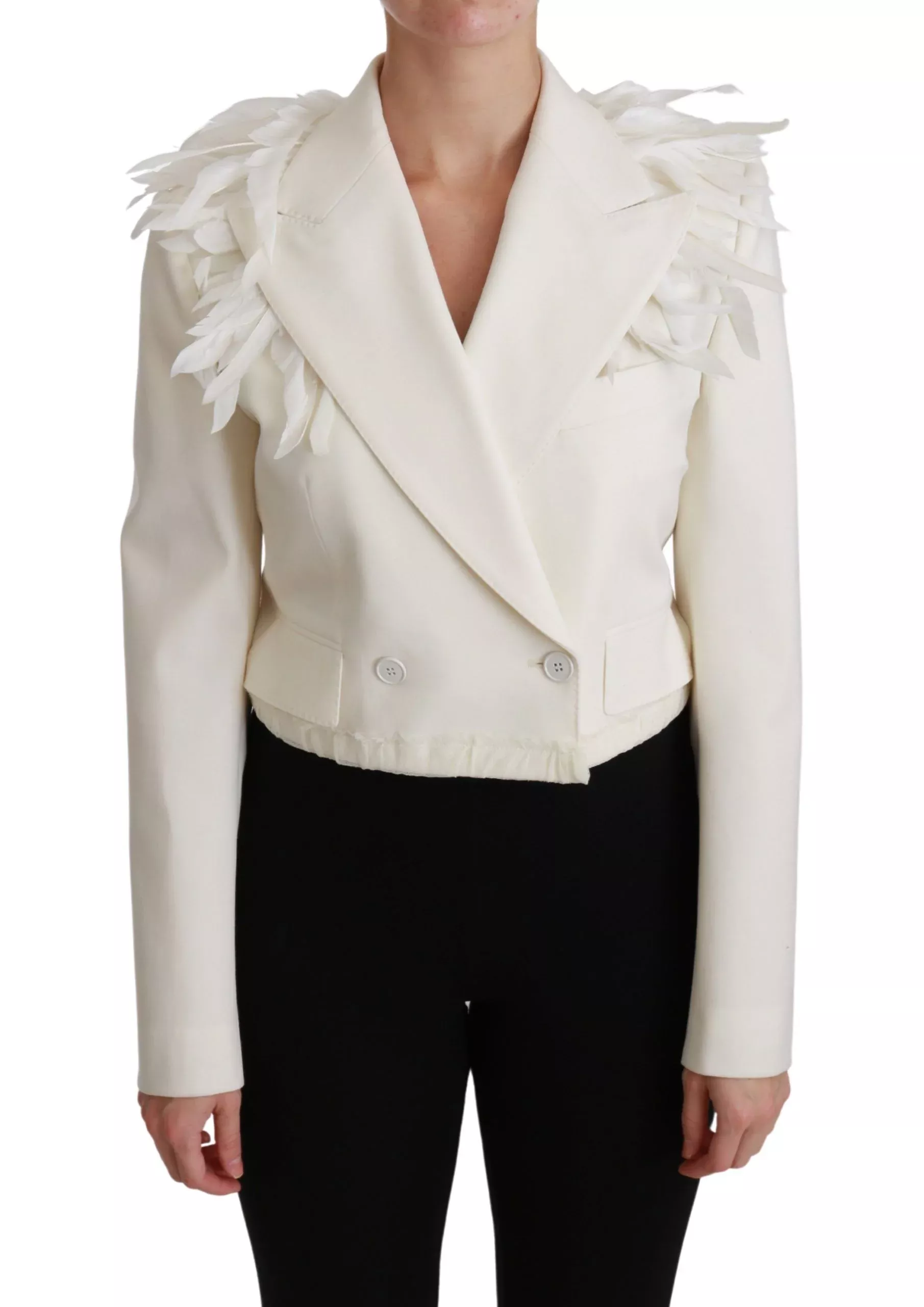 Dolce & Gabbana White Double Breasted Coat Wool Women's Jacket