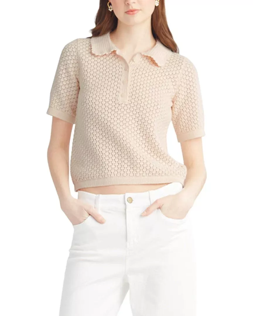 Draper James Scalloped Collar Wool-Blend Polo Sweater