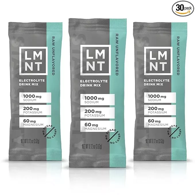 Drink LMNT Zero Sugar Electrolytes - Raw Unflavored Salt | Drink Mix | 30-Count