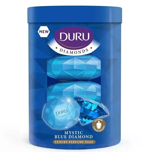 Duru Solid Soap Diamonds Series Blue 4 Bars 90g Each - Moisturizing Personal Hygiene Soap for Gentle Skin Care