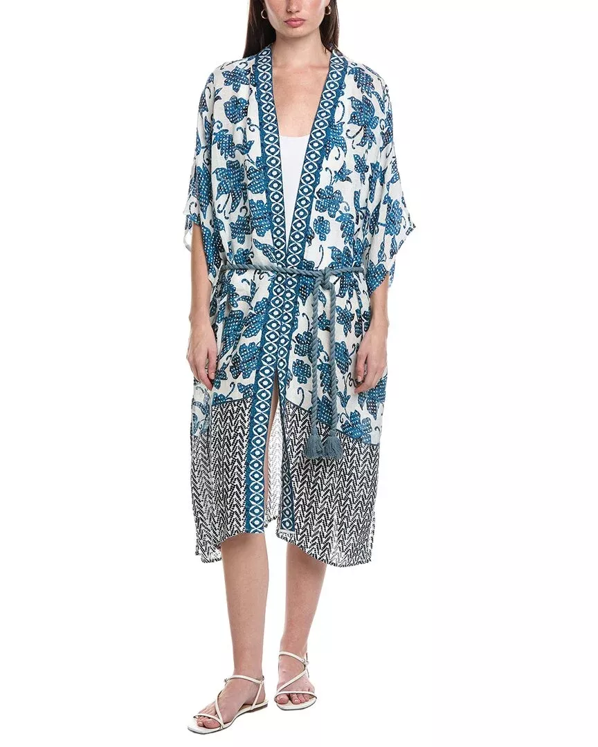 Echo Batik Linen-Blend Longline Duster