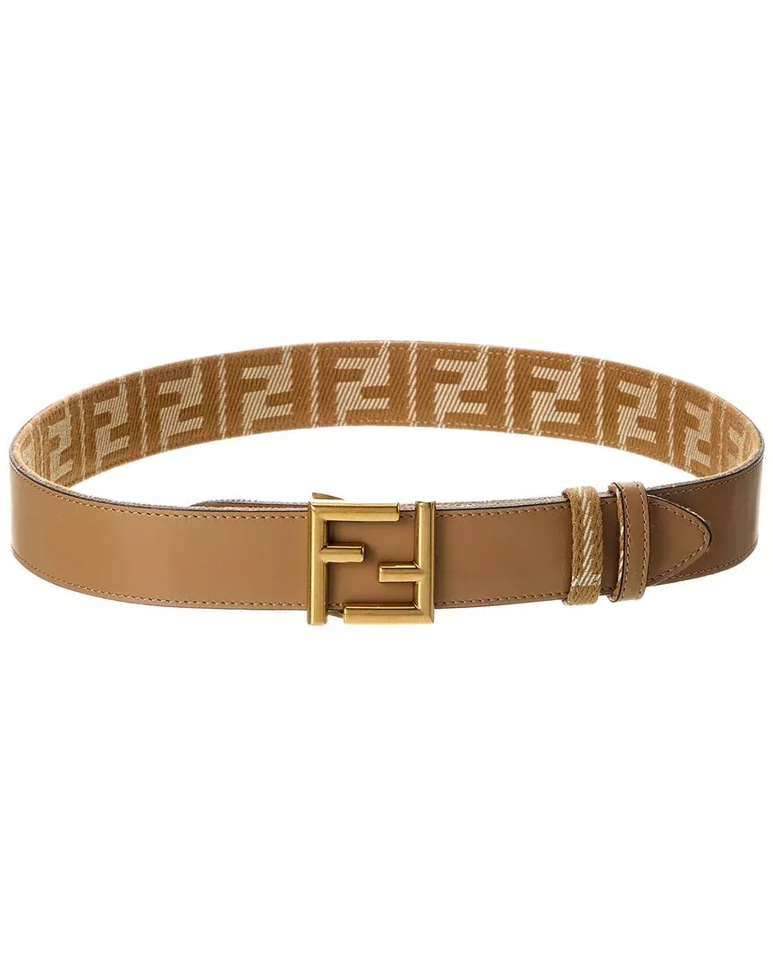 Fendi Ff Reversible Denim Jacquard & Leather Belt