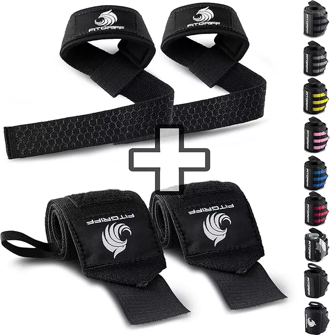 Fitgriff Lifting Straps & Wrist Wraps (Bundle) Superior Support for Weightlifting & Gym Workouts - for Men and Women