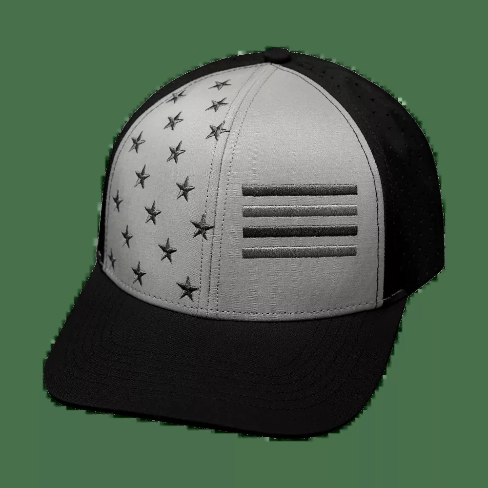 Flag Hat - Baseball Hat Fit - Black / Gray - Laser Mesh