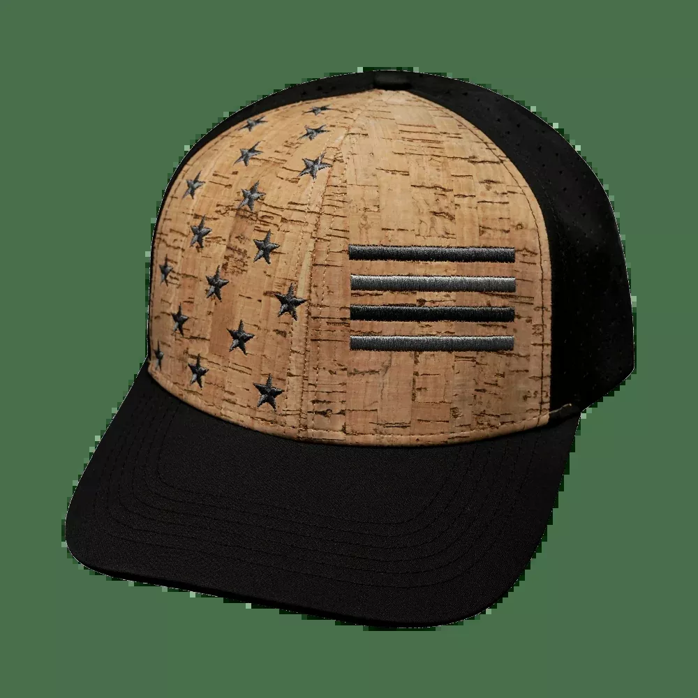 Flag Hat - Baseball Hat Fit - Cork - Black - Laser Mesh