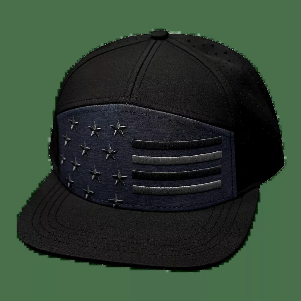 Flag Hat - Flat Bill - Black / Ocean Blue - Laser Mesh