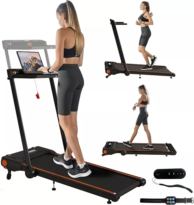 Foldable Treadmill with Incline Treadmill with Home Removable Desk Workstation 3.0 HP 3 in 1 Folding Small Compact Walking Treadmills 300 Lbs Capacity for Home Office