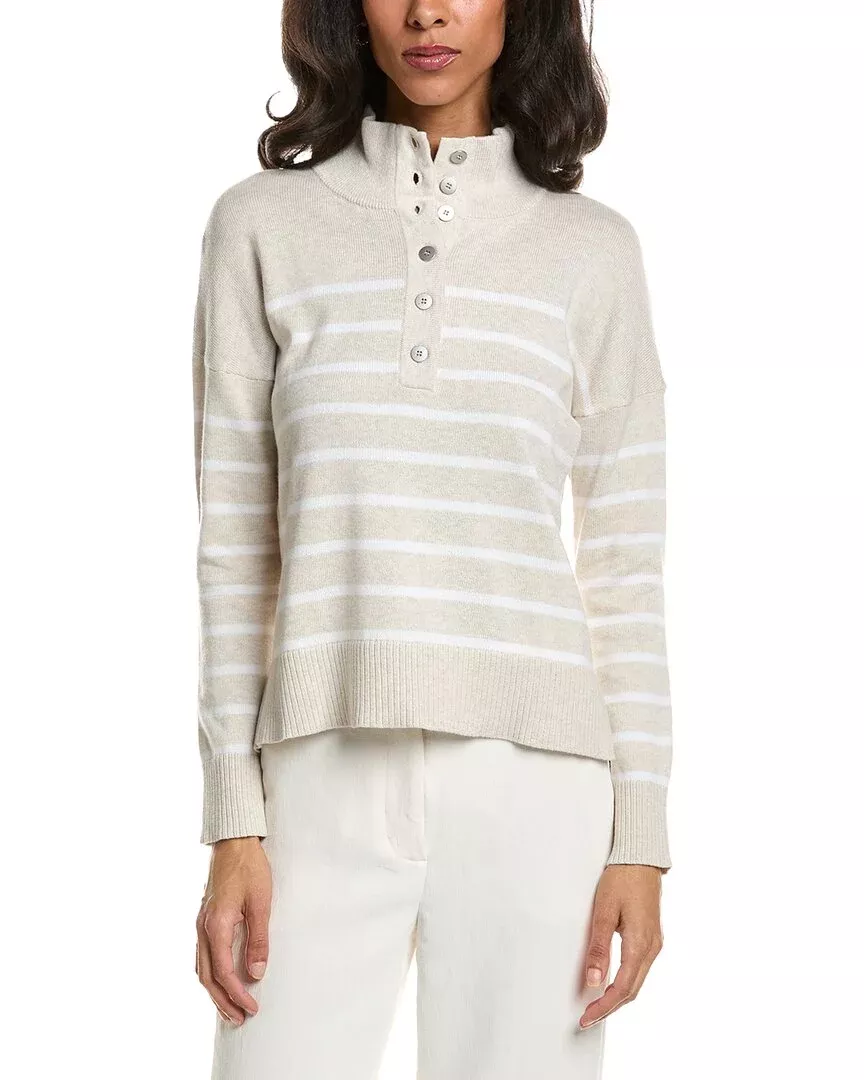 Forte Stripe Button Mock Neck Sweater