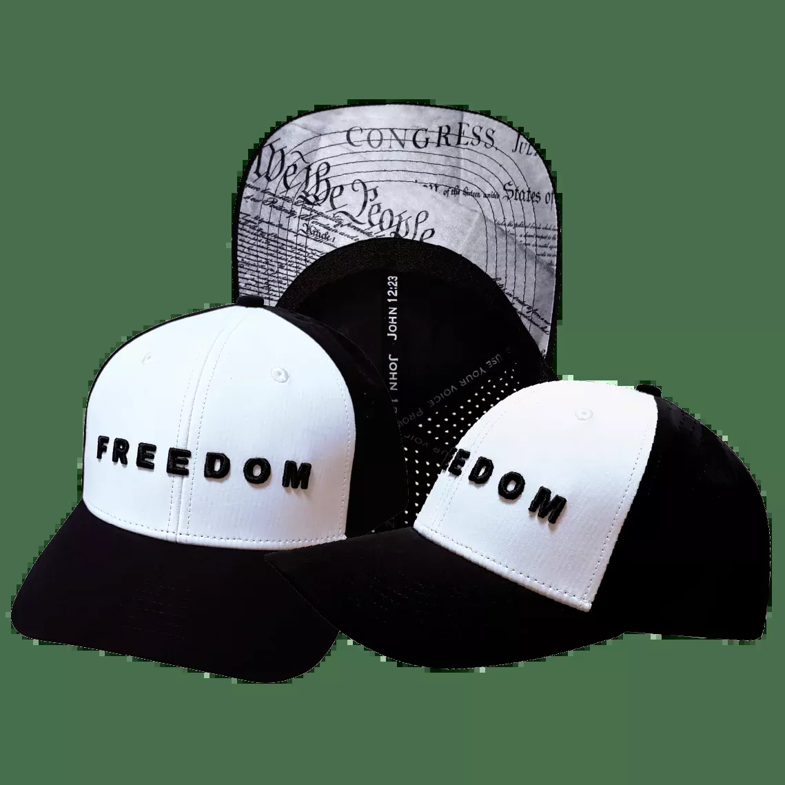 FREEDOM Hat - Baseball Hat Fit - Black / White - Laser Mesh