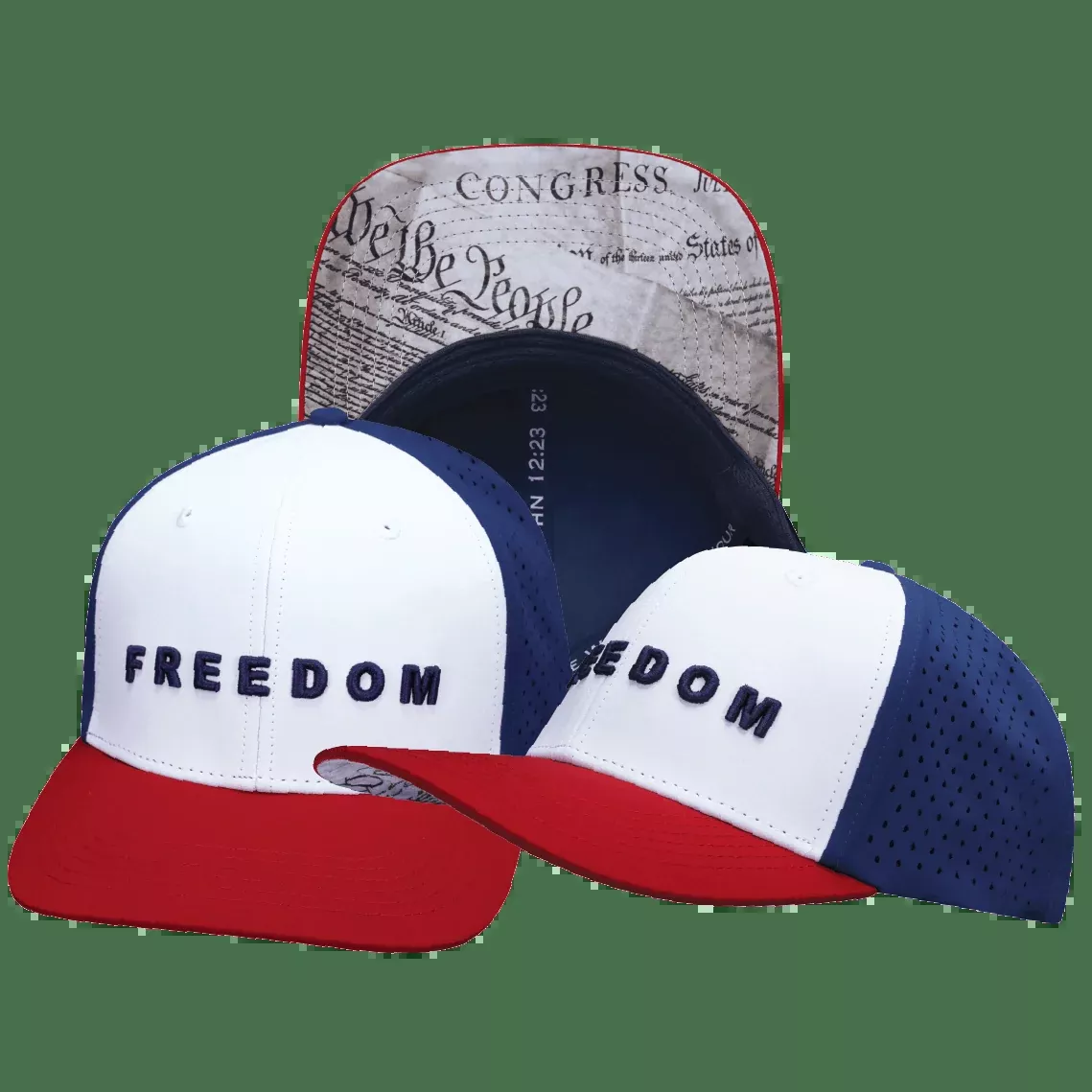 FREEDOM Hat - Baseball Hat Fit - Dark Red / White / Navy - Laser Mesh
