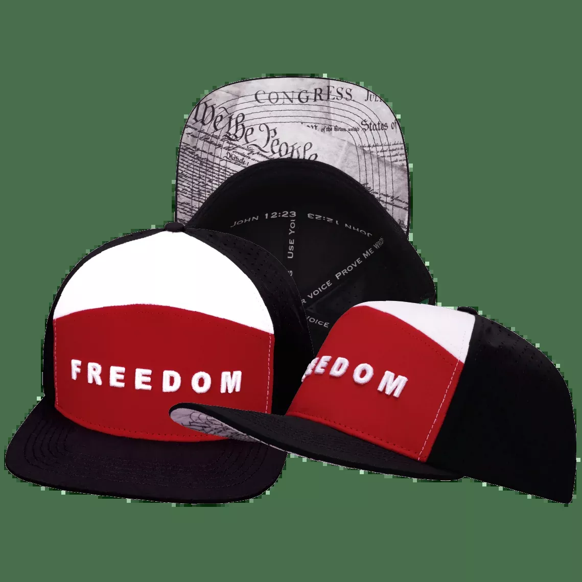FREEDOM Hat - Flat Bill - Black / Dark Red / White - Laser Mesh