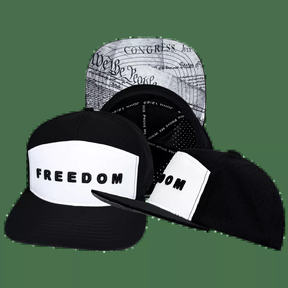 FREEDOM Hat - Flat Bill - Black / White - Laser Mesh