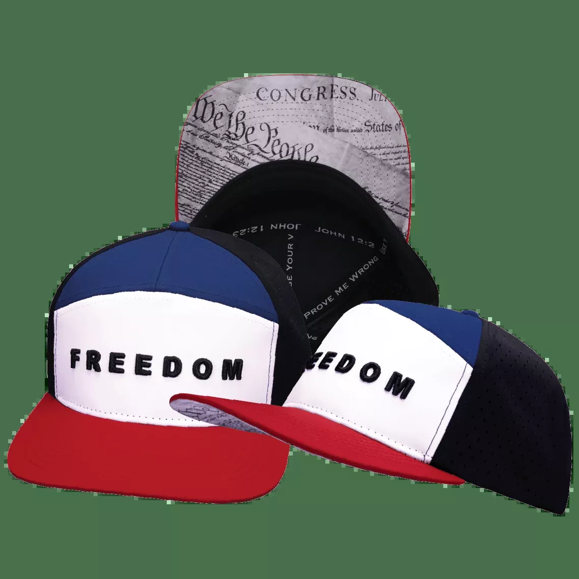 FREEDOM Hat - Flat Bill - Dark Red / White / Navy / Black - Laser Mesh
