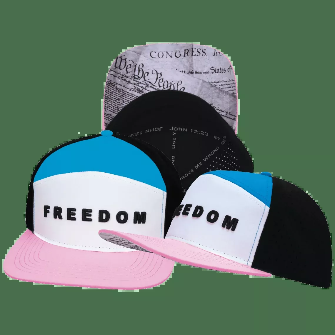 FREEDOM Hat - Flat Bill - Light Pink / White / Blue / Black - Laser Mesh