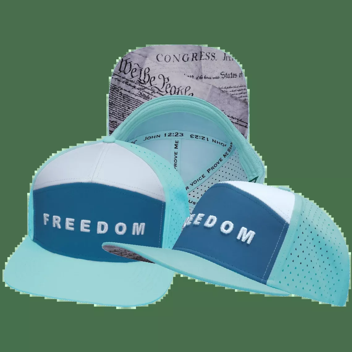 FREEDOM Hat - Flat Bill - Mint / Slate Blue / White - Laser Mesh
