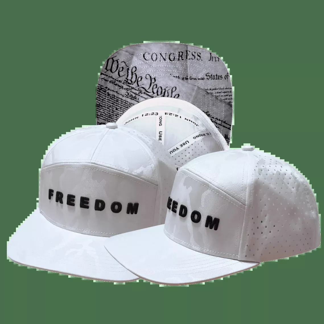 FREEDOM Hat - Flat Bill - White Camo - Laser Mesh