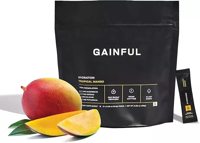 Gainful Hydration Powder Packets, Caffeine Free with Key Electrolytes Magnesium and Sodium, Energy Support, Low Sugar, Strawberry Lemonade, 21 Sticks