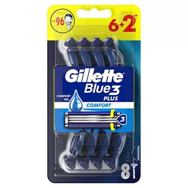 Gillette Blue3 Comfort Disposable Razors for Men - Smooth Shaving, 8 Count