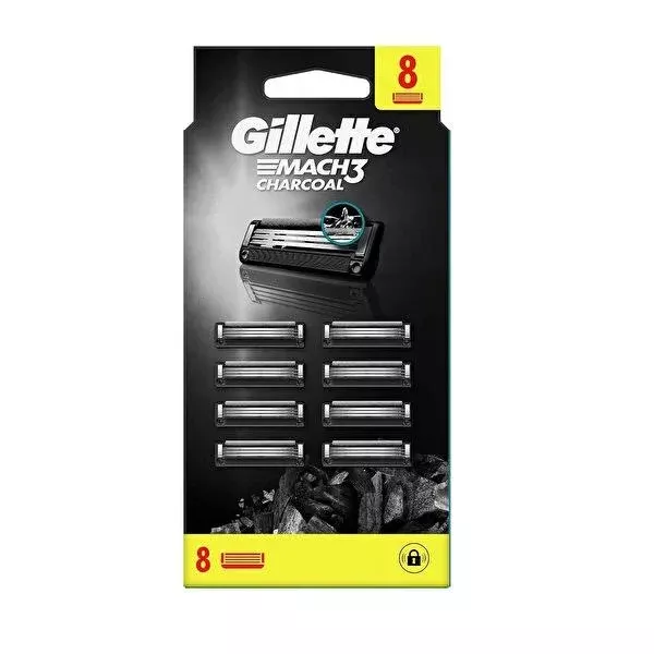 Gillette Mach3 Charcoal Razor Blades - 8 Count Pack for Smooth Shaving Experience