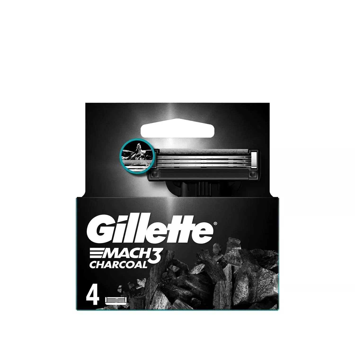 Gillette Mach3 Charcoal Replacement Razor Blades for Men - Pack of 4, Smooth Shave, Affordable