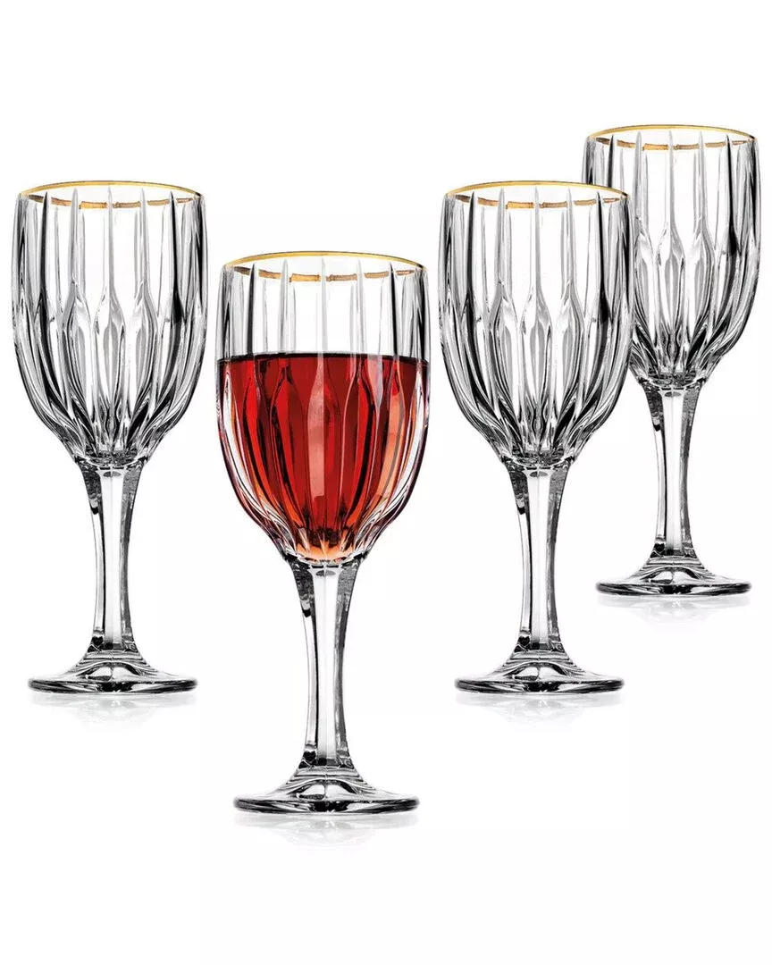 Godinger Pleat Gold Rim Goblet Glasses (Set Of 4)